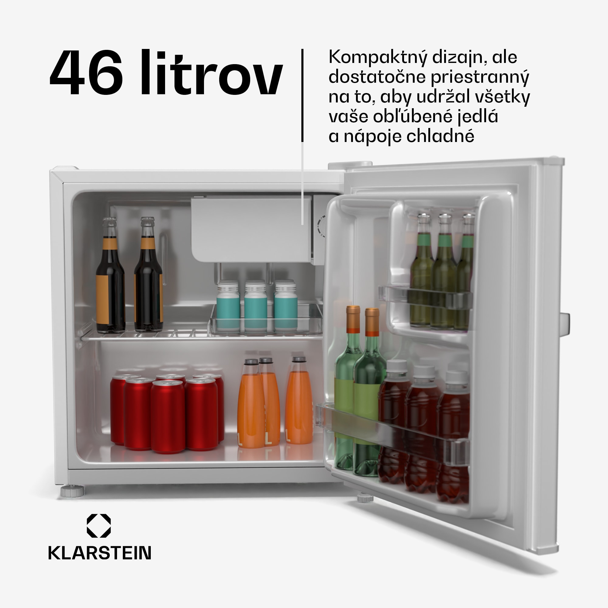 Klarstein Irene Mini chladnička, Retro, 46L, hlučnosť 37 dB, EEK D, 0-10 °C