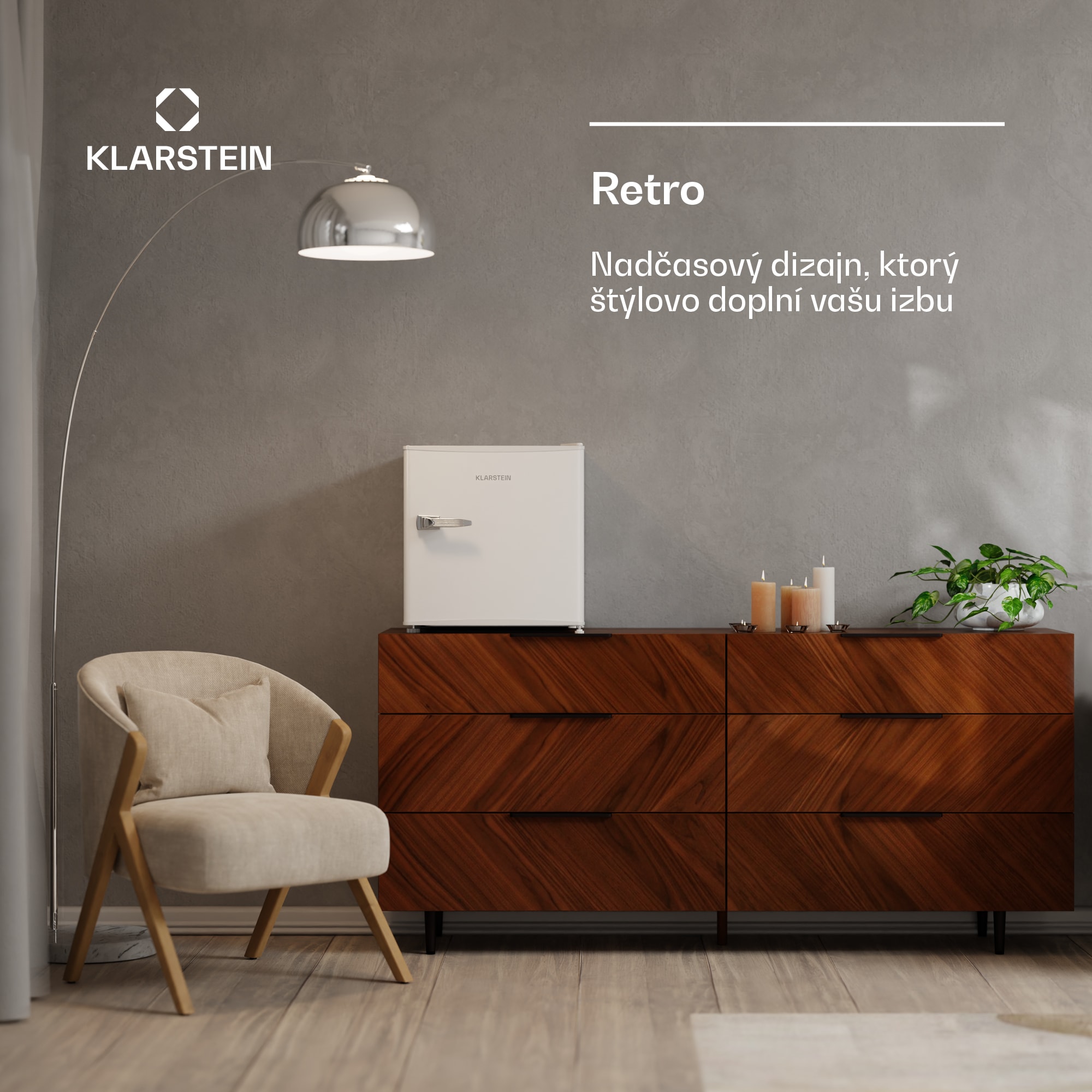 Klarstein Irene Mini chladnička, Retro, 46L, hlučnosť 37 dB, EEK D, 0-10 °C – Obrázok 2