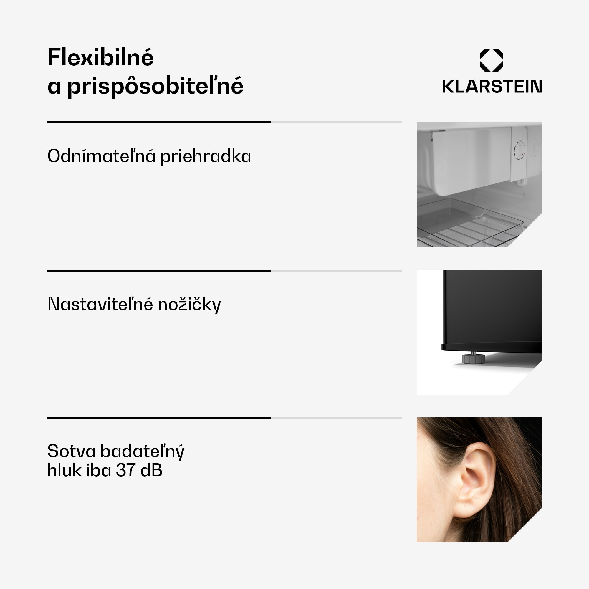 Klarstein Irene Mini chladnička, Retro, 46L, hlučnosť 37 dB, EEK D, 0-10 °C – Obrázok 5