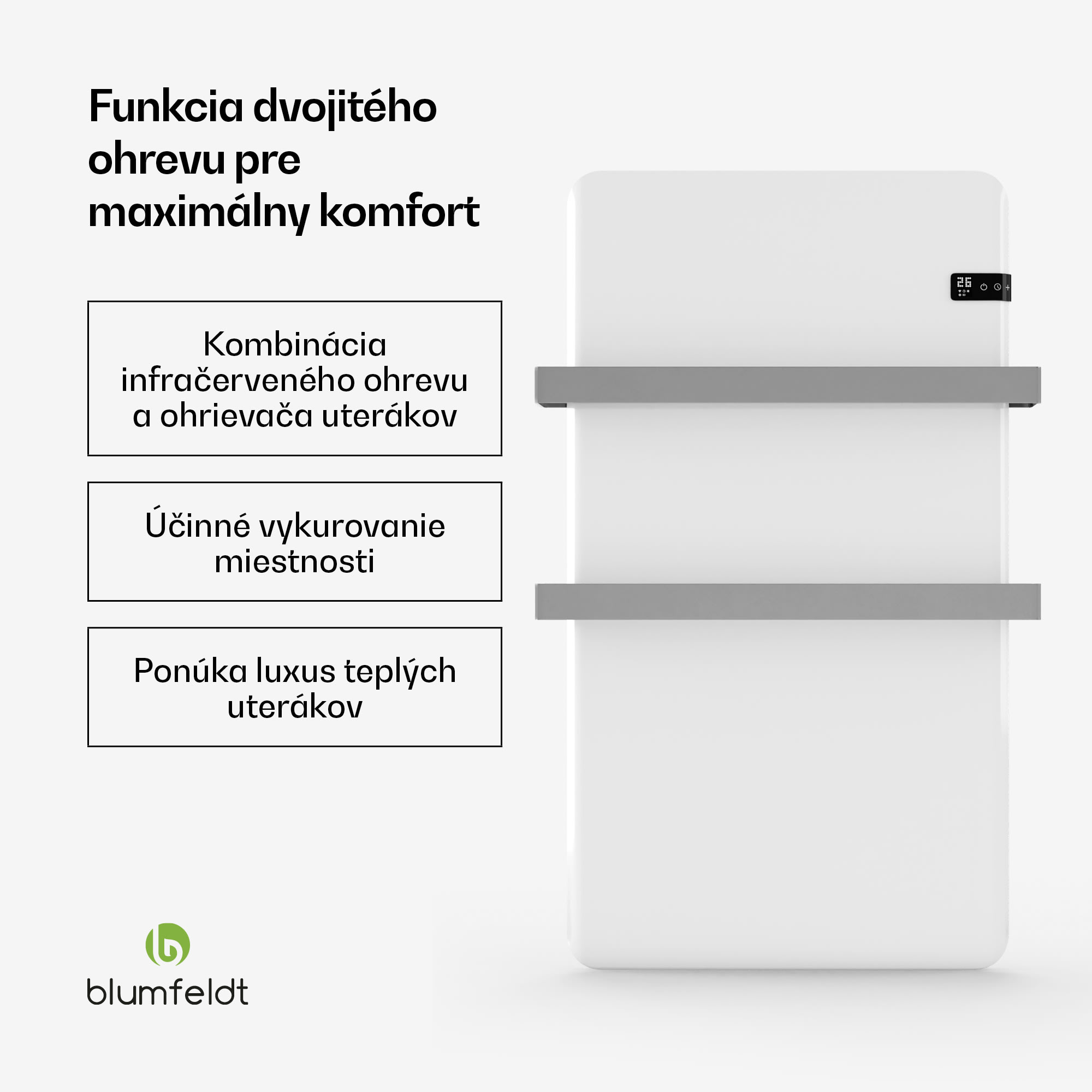 Blumfeldt Inteligentný infračervený ohrievač, ohrievač uterákov, výkon 500 W, IP24