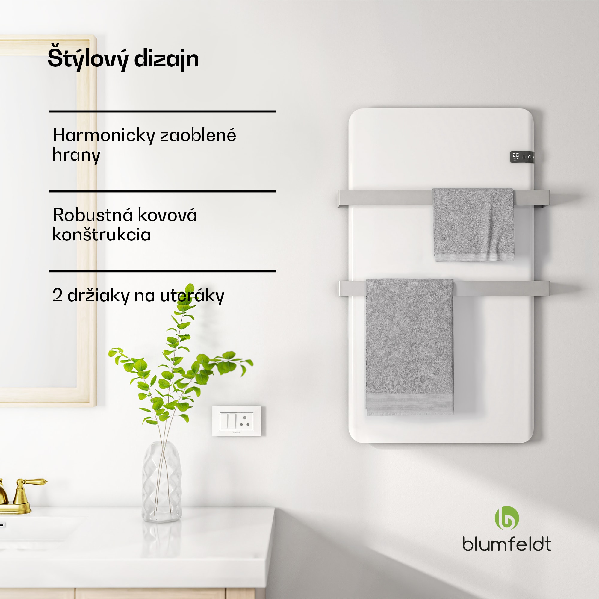Blumfeldt Inteligentný infračervený ohrievač, ohrievač uterákov, výkon 500 W, IP24 – Obrázok 3