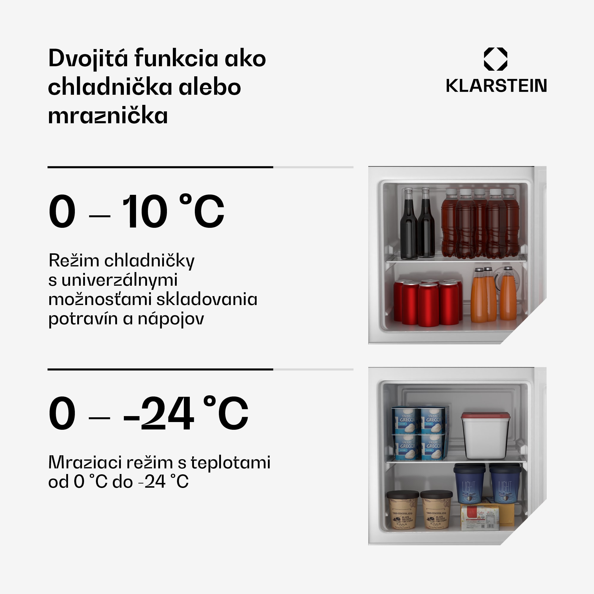 Klarstein Irene chladnička a mraznička, kompaktná, mraznička a chladnička v jednom, úsporná