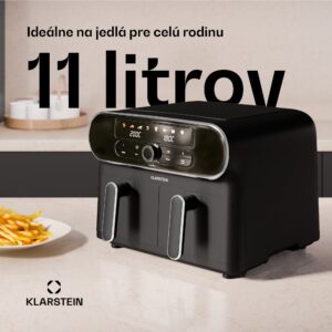 Klarstein AuraAir Color Touch teplovzdušná fritéza, 2 komory, 11 l, 1700 W, 80 - 200 °C, 8 programov