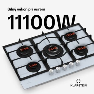 Klarstein Ignito 5-zónová plynová varná doska, 5 Horákov, elektr. zapaľovanie, Wok, na skvapalnený alebo zemný plyn