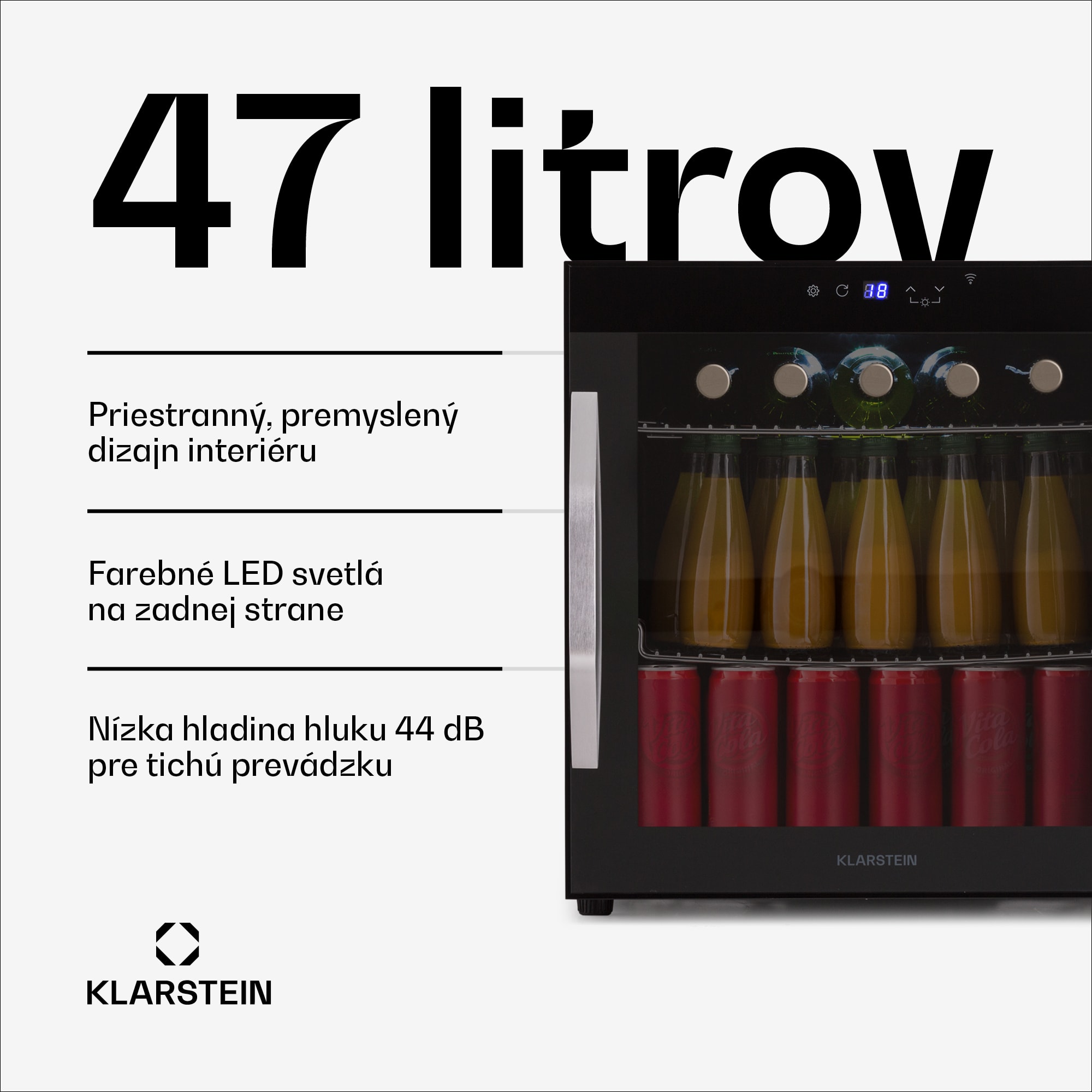 Klarstein Coachella 50 Onyx Chladnička 47 litrov Funkcia WiFi Podsvietenie