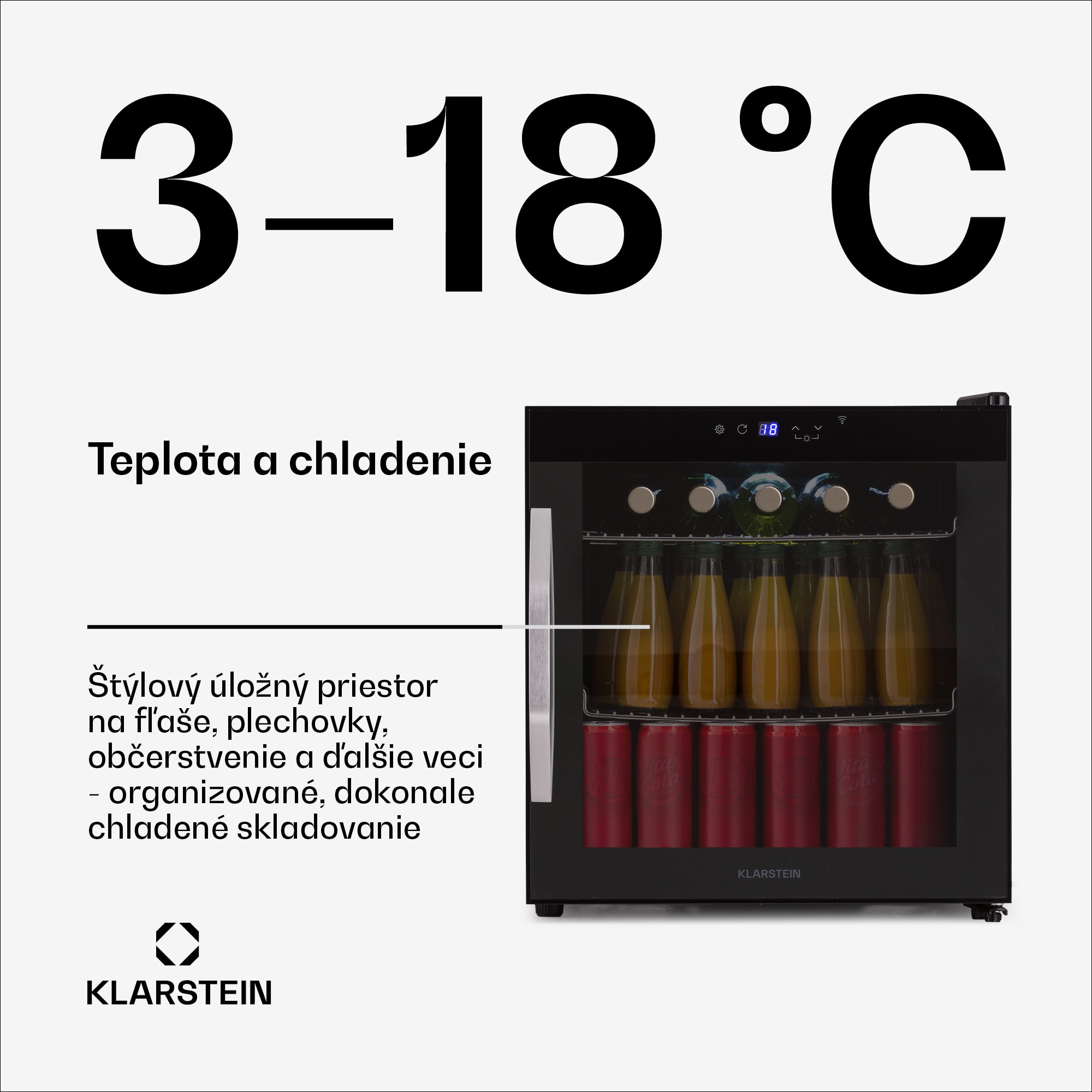 Klarstein Coachella 50 Onyx Chladnička 47 litrov Funkcia WiFi Podsvietenie – Obrázok 3