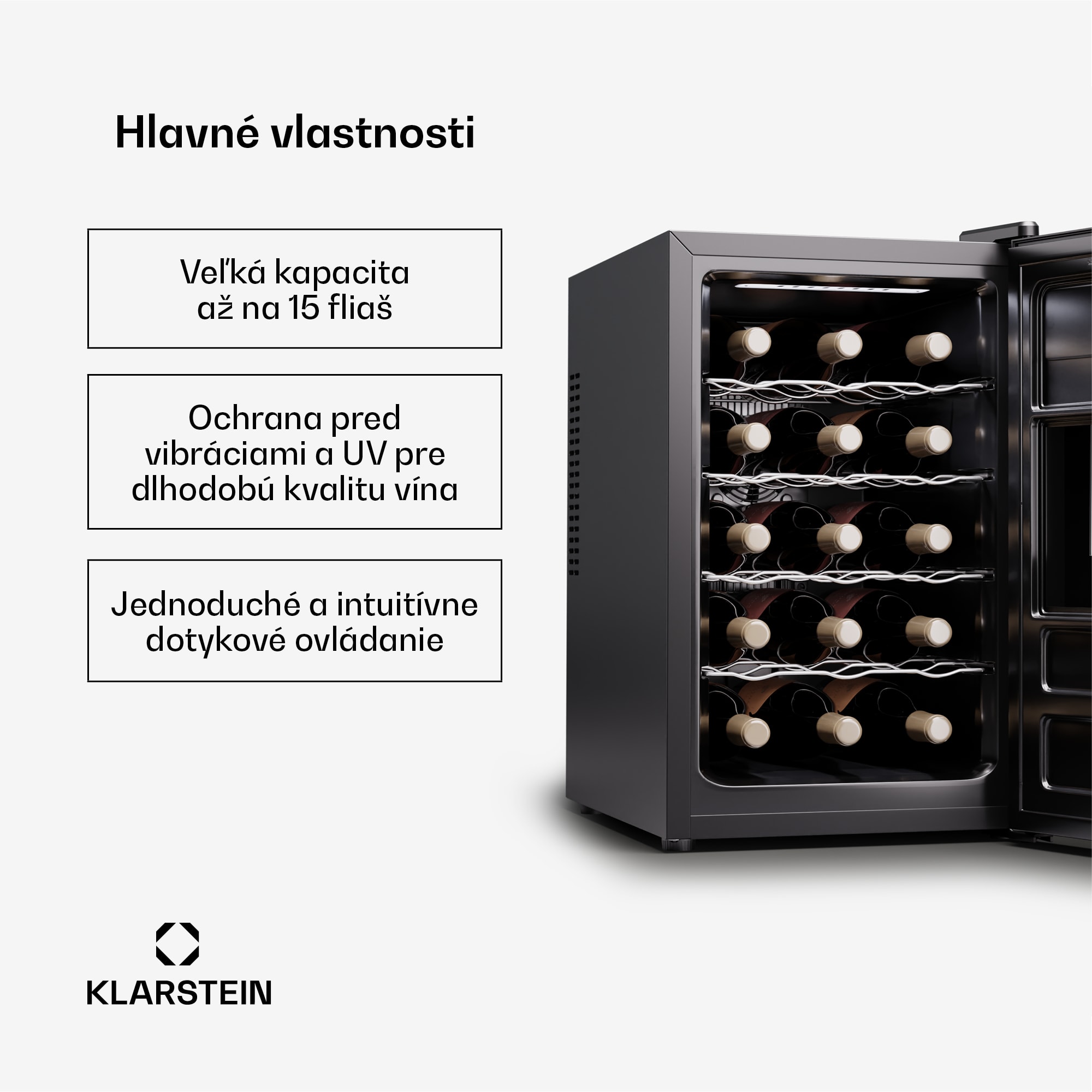 Klarstein Silent Vino 15 Uno Chladnička na víno 39 l / 15 fliaš 5-18 °C Dotyková
