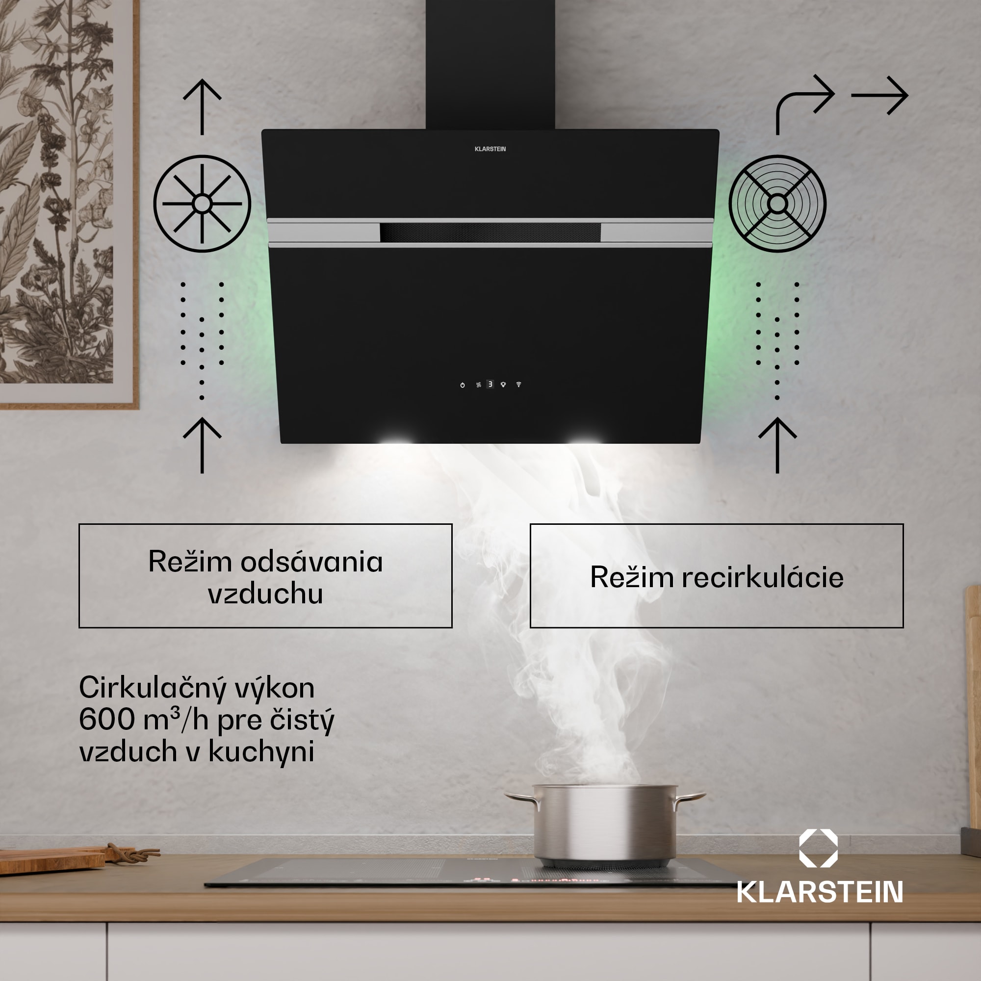 Klarstein Alina digestor, 60 cm, Smart, 600 m³/h, Tichý, EEK A