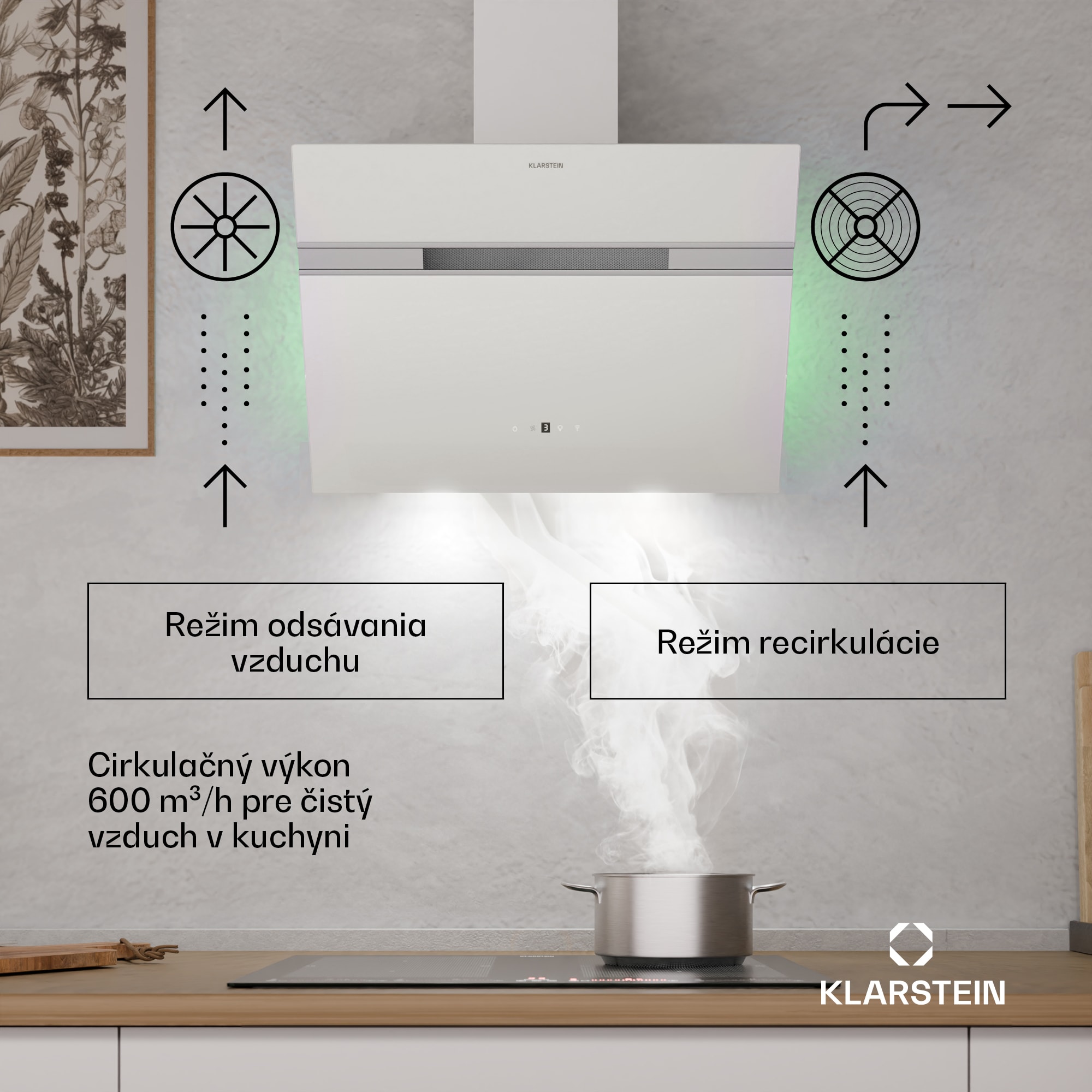Klarstein Alina digestor, 60 cm, Smart, 600 m³/h, Tichý, EEK A