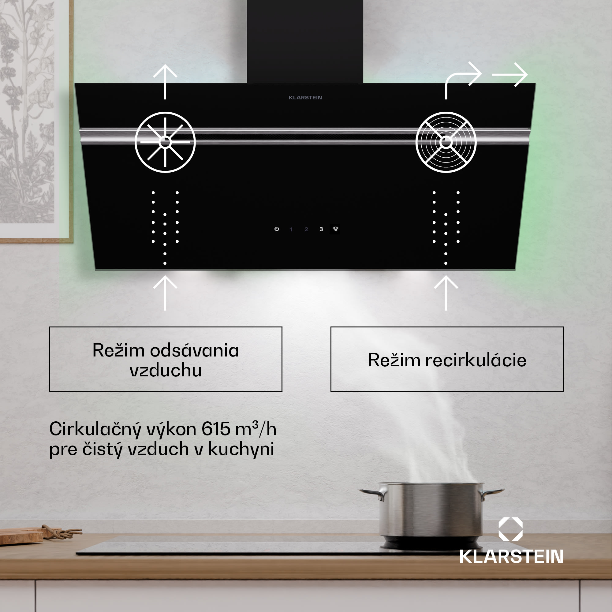 Klarstein Alina digestor, 80 cm, 600 m³/h, Tichý, EEK A