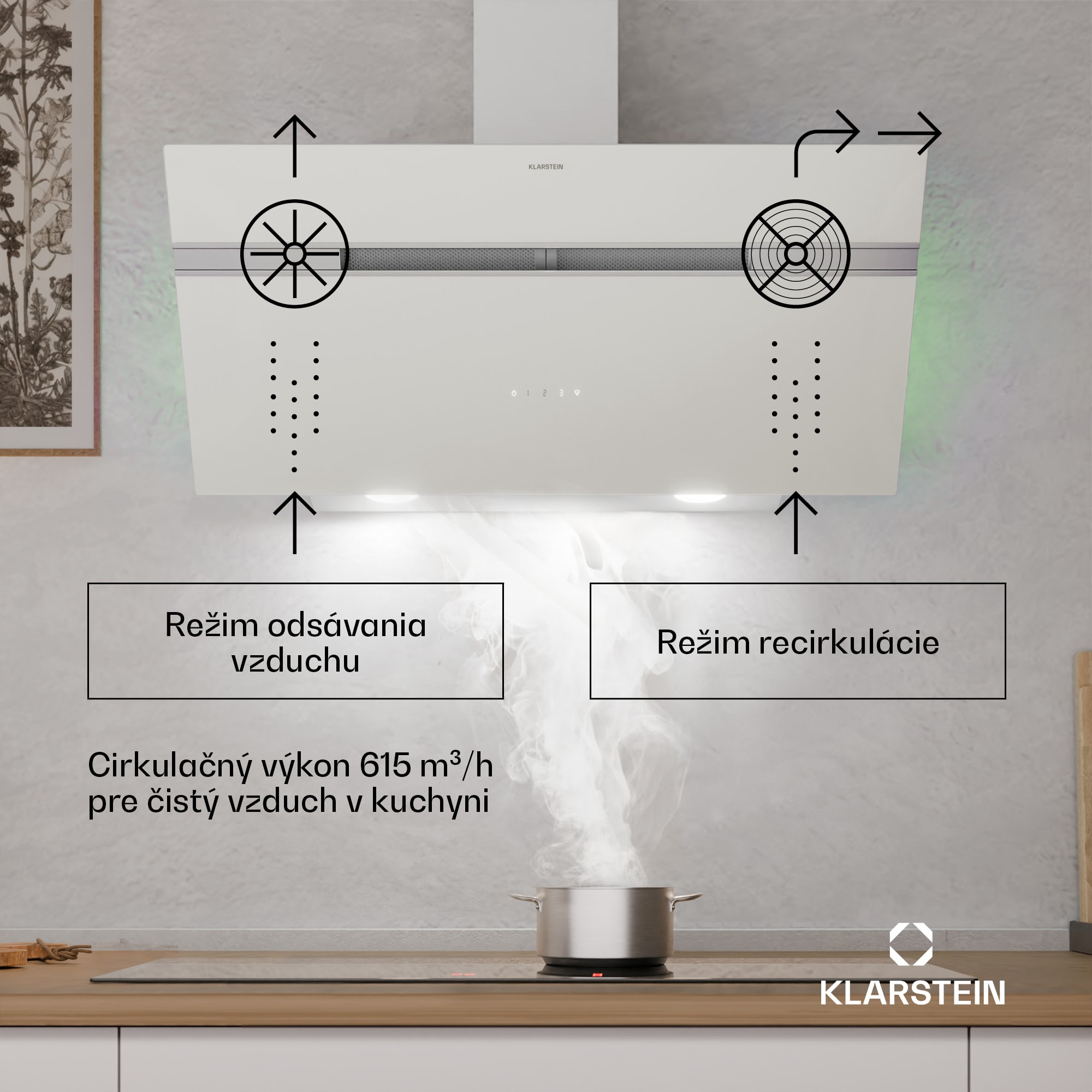 Klarstein Alina digestor, 90 cm, 615 m³/h, Tichý, EEK A