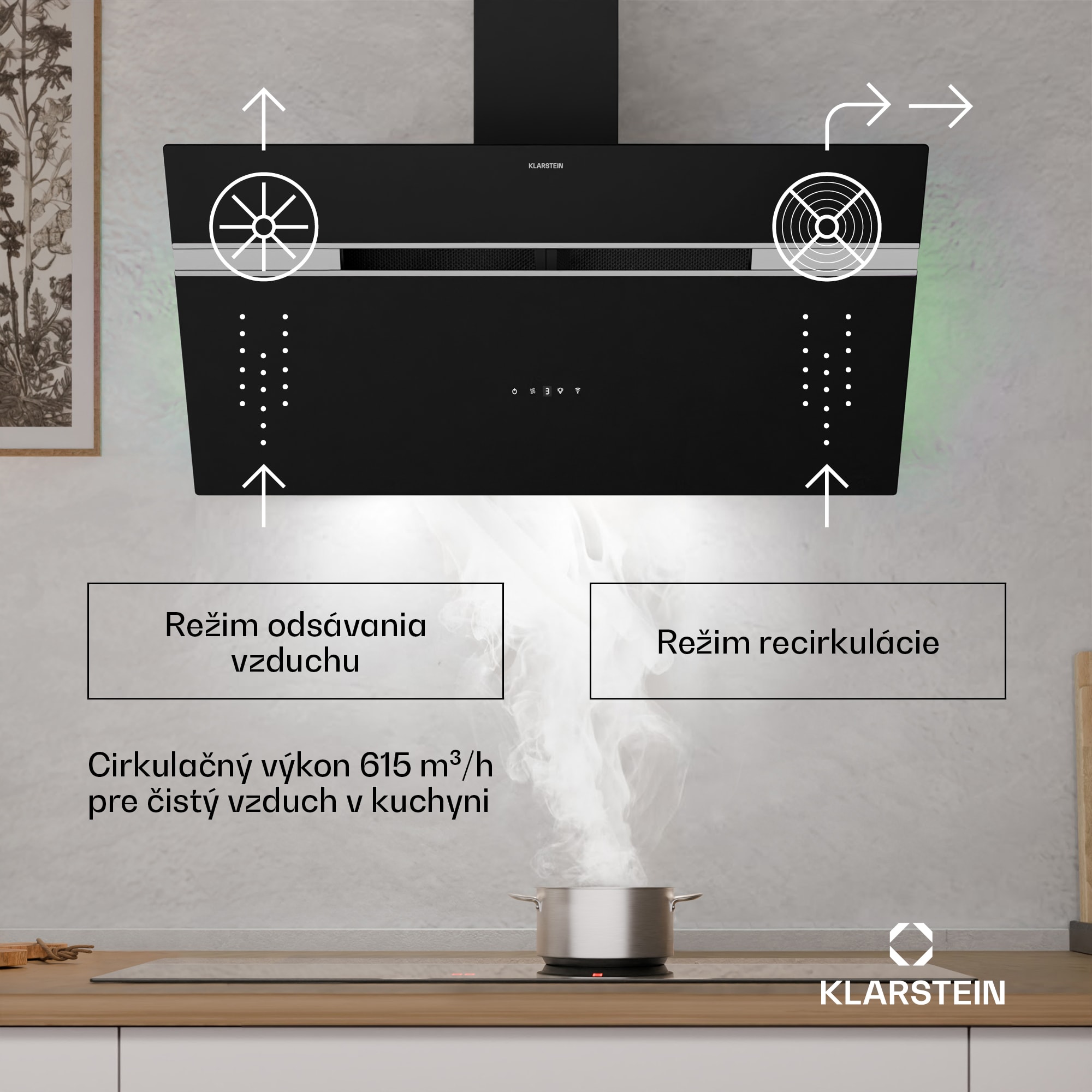 Klarstein Alina digestor, 90 cm, Smart, 615 m³/h, Tichý, EEK A