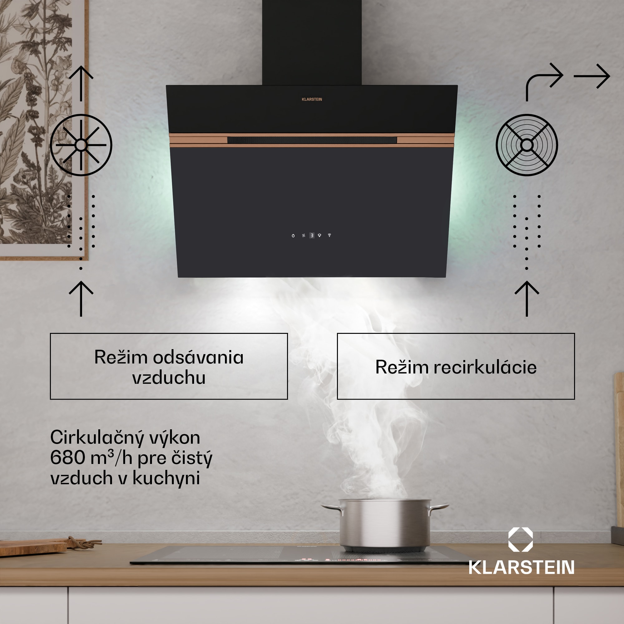 Klarstein Alina digestor, 60 cm, 680 m³/h, Tichý, EEK A++