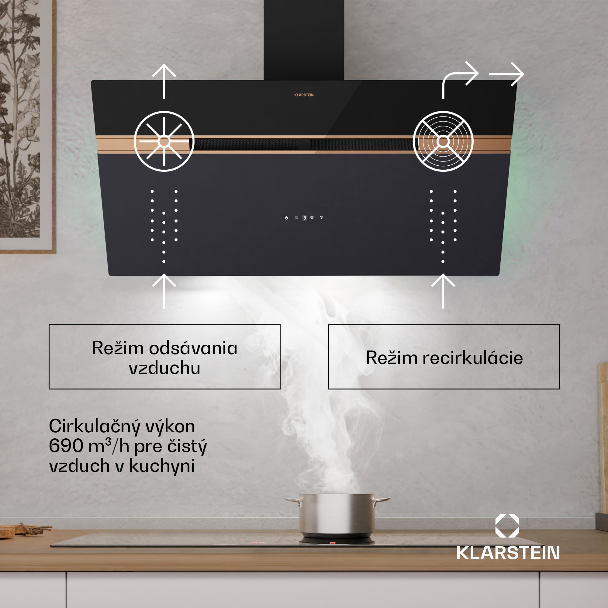 Klarstein Alina digestor, 90 cm, 690 m³/h, Tichý, EEK A++