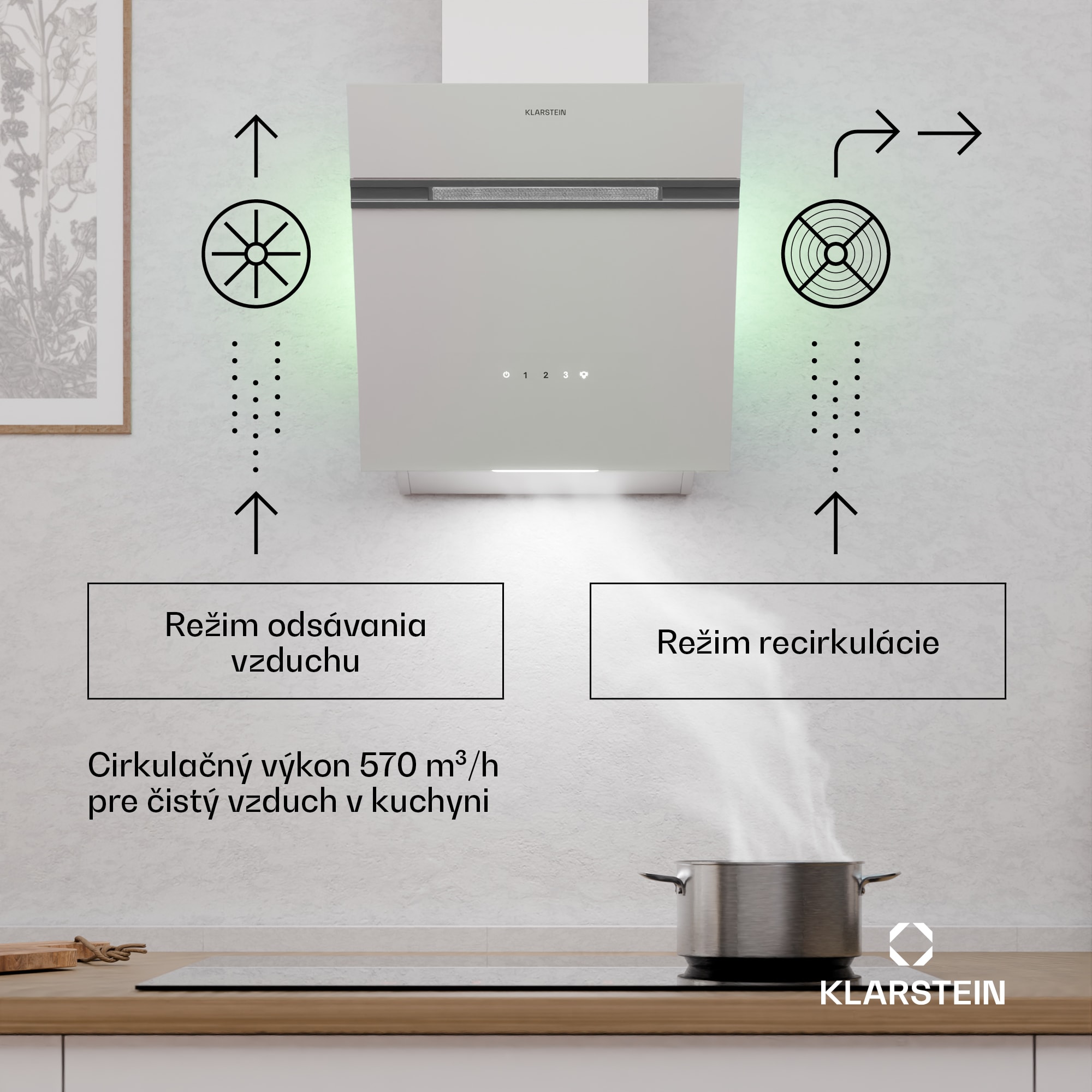 Klarstein Alina digestor, 40 cm, 570 m³/h, Tichý, EEK A
