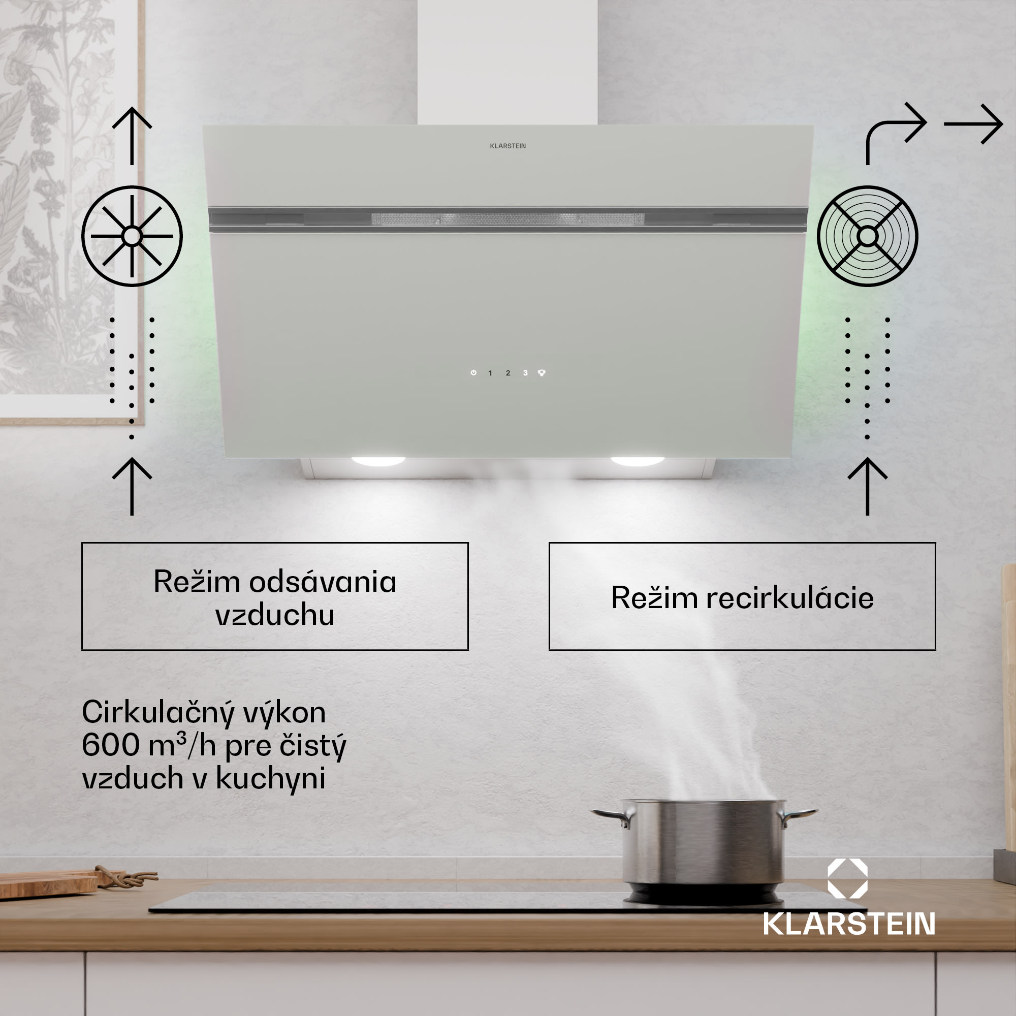Klarstein Alina digestor, 70 cm, 600 m³/h, Tichý, EEK A