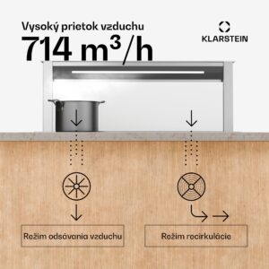 Klarstein Royal Flush Eco digestor, Výsuvný, 714 m³/h, Boost, Dotykové ovládanie, EEK A++