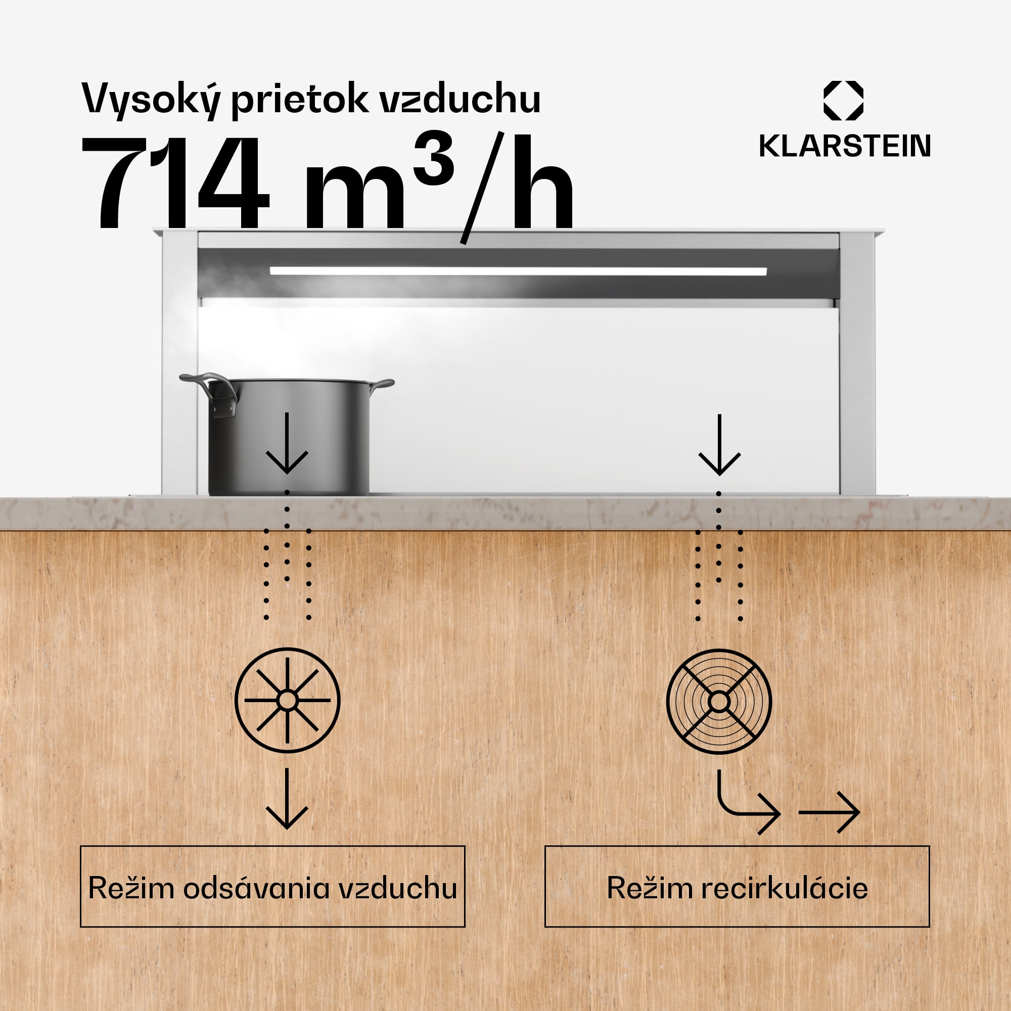 Klarstein Royal Flush Eco digestor, Výsuvný, 714 m³/h, Boost, Dotykové ovládanie, EEK A++