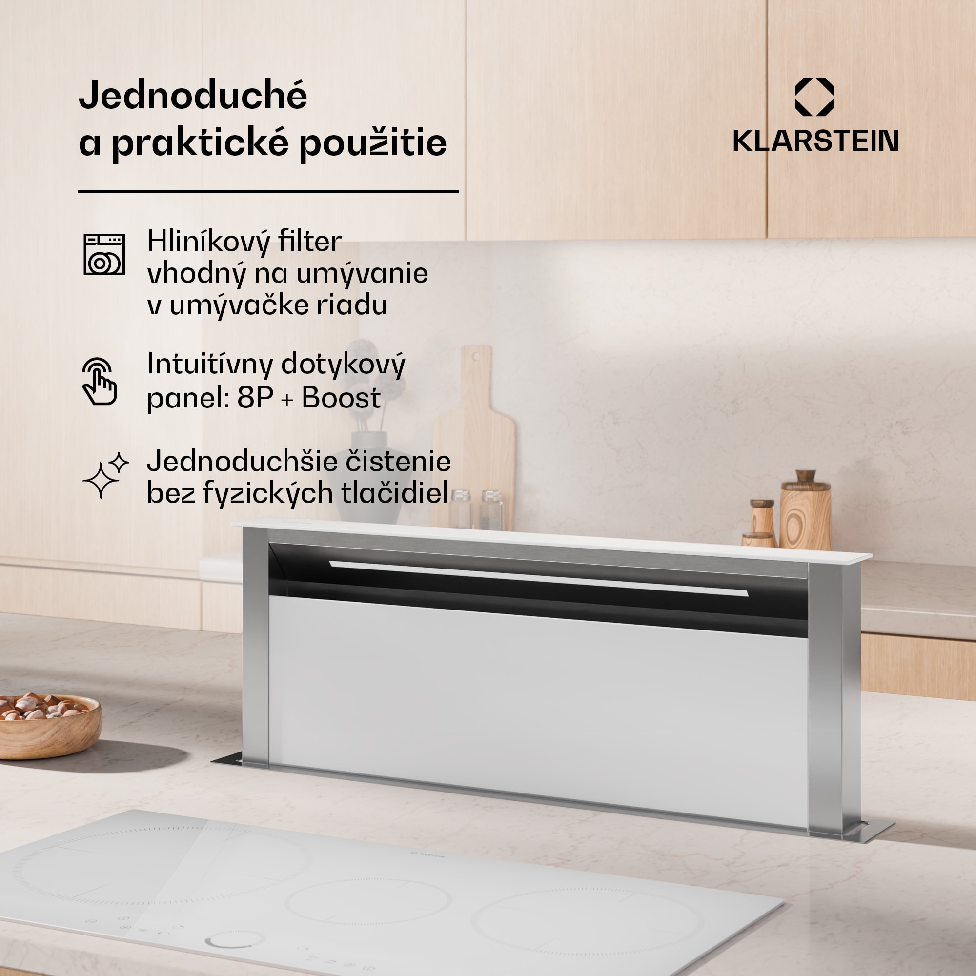 Klarstein Royal Flush Eco digestor, Výsuvný, 714 m³/h, Boost, Dotykové ovládanie, EEK A++ – Obrázok 4