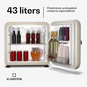 Klarstein Audrey Evo mini chladnička, 43 l, retro dizajn, tichá, kompaktná, 3 farby