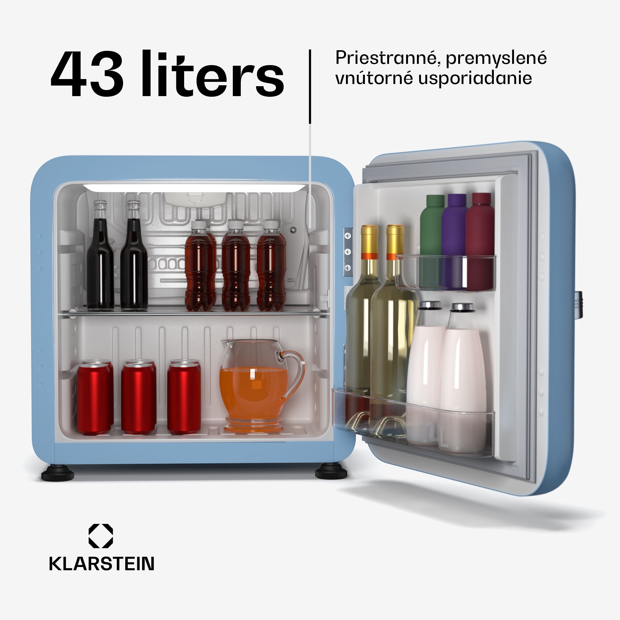 Klarstein Audrey Evo mini chladnička, 43 l, retro dizajn, tichá, kompaktná, 3 farby