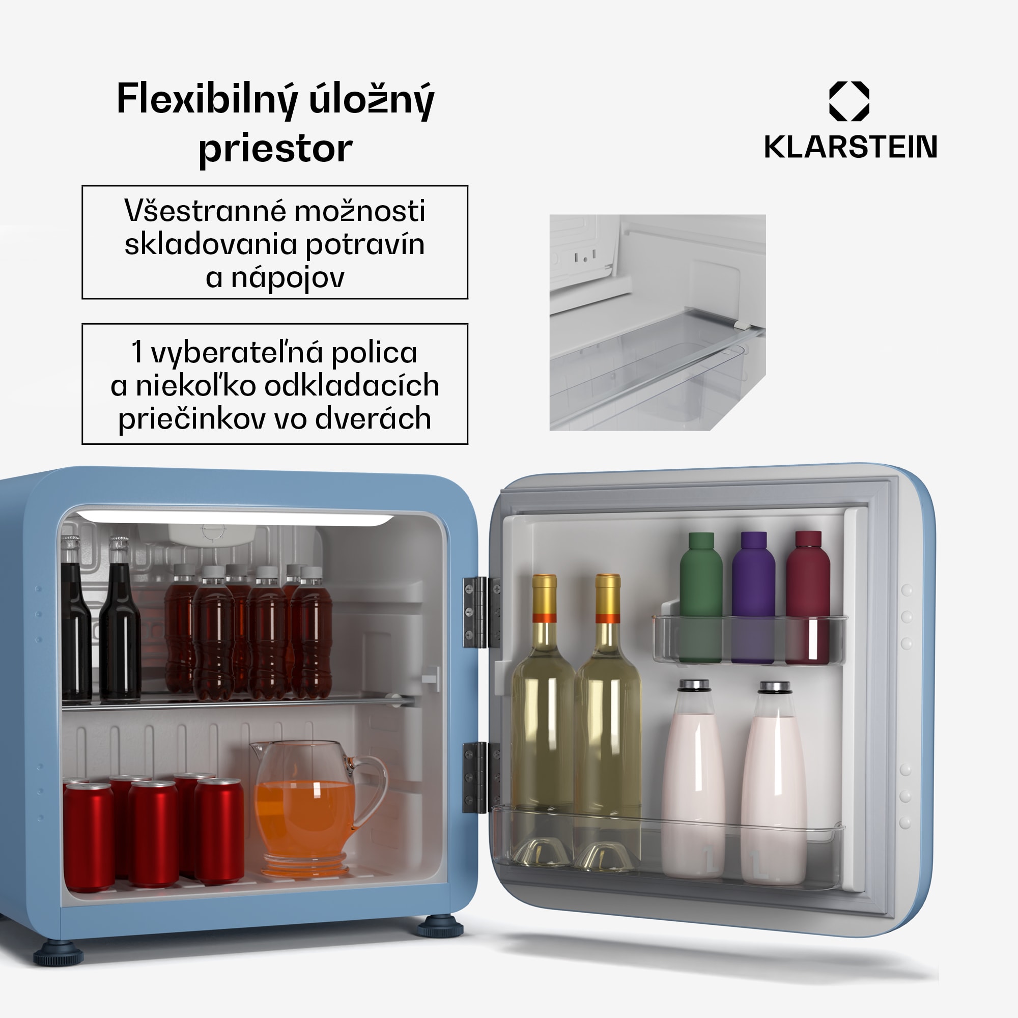 Klarstein Audrey Evo mini chladnička, 43 l, retro dizajn, tichá, kompaktná, 3 farby – Obrázok 4