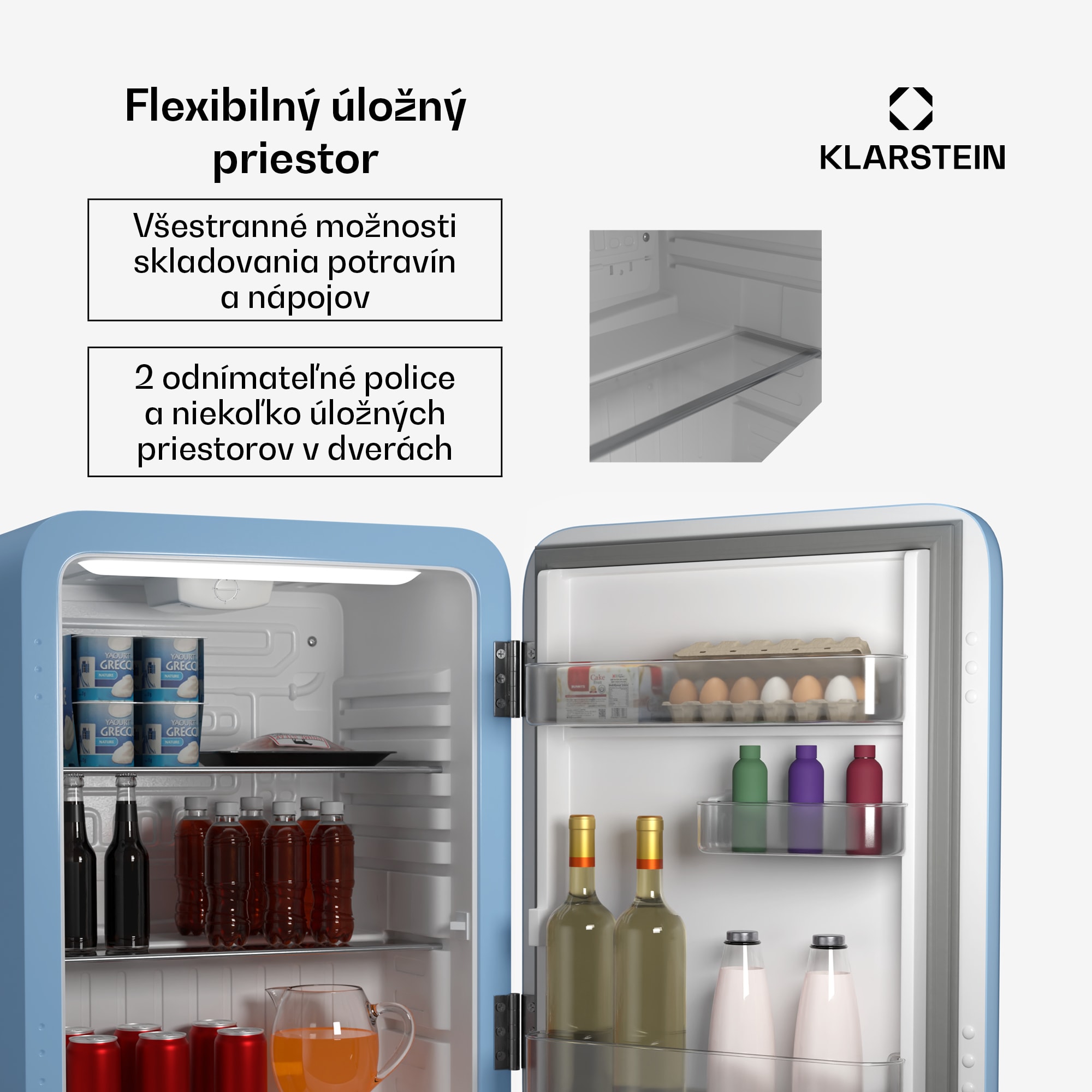 Klarstein Audrey Evo mini chladnička, 68 l, retro dizajn, tichá, kompaktná, 3 farby – Obrázok 4