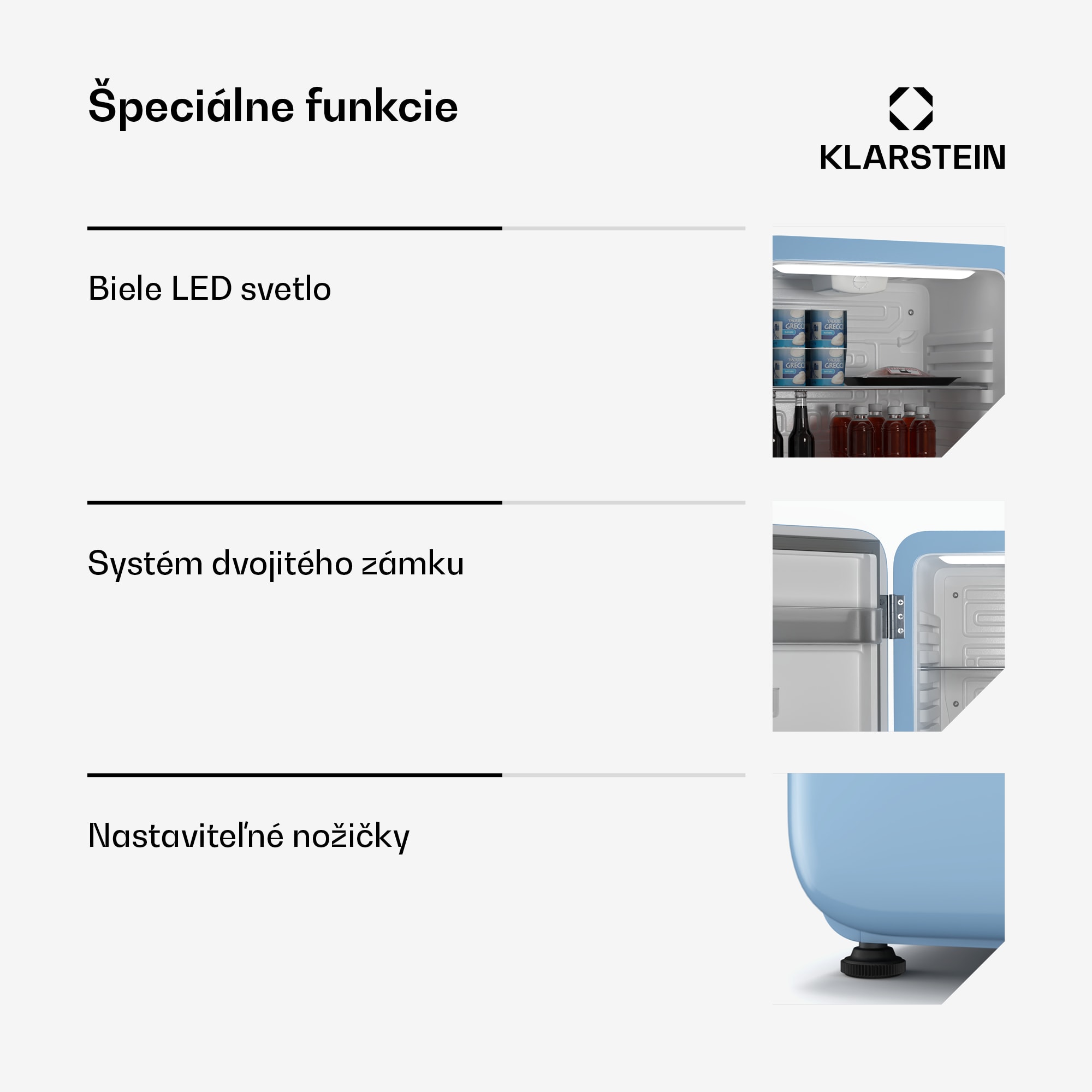 Klarstein Audrey Evo mini chladnička, 68 l, retro dizajn, tichá, kompaktná, 3 farby – Obrázok 5