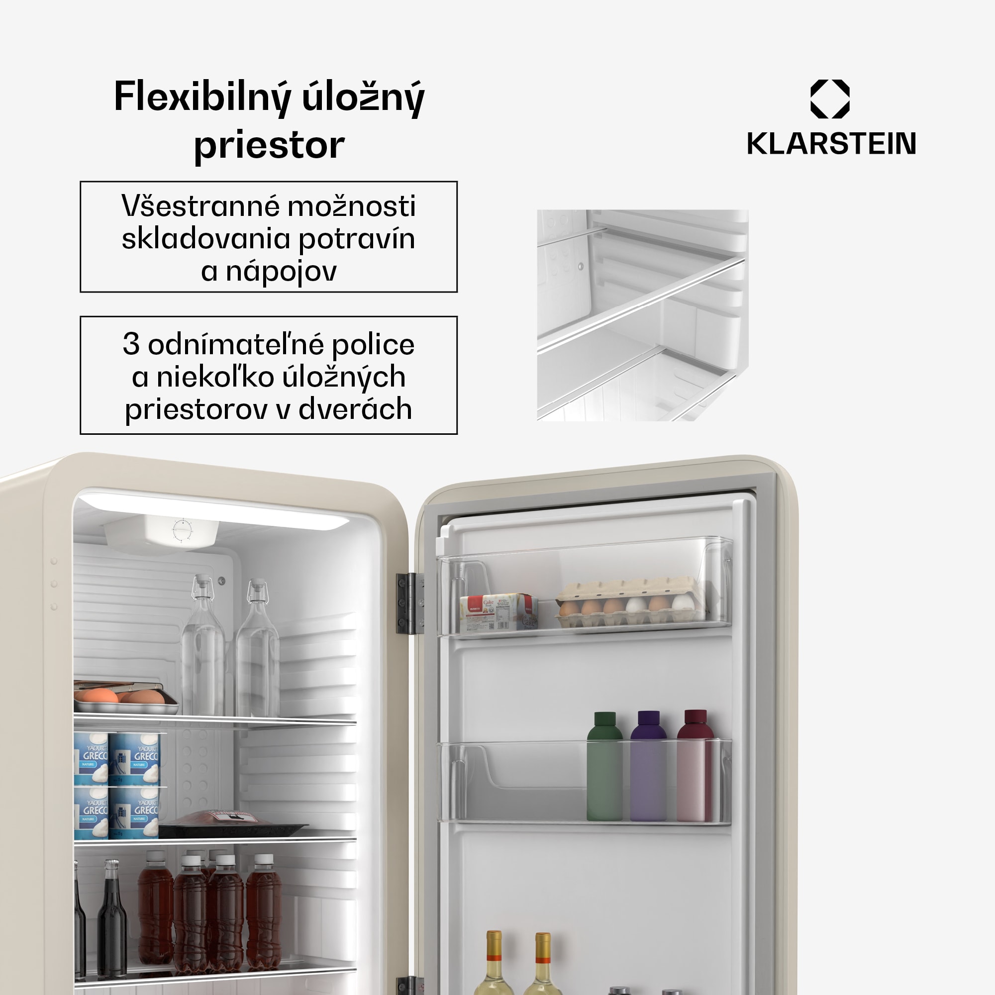 Klarstein Audrey Evo mini chladnička, 90 l, retro dizajn, tichá, kompaktná, 3 farby – Obrázok 4