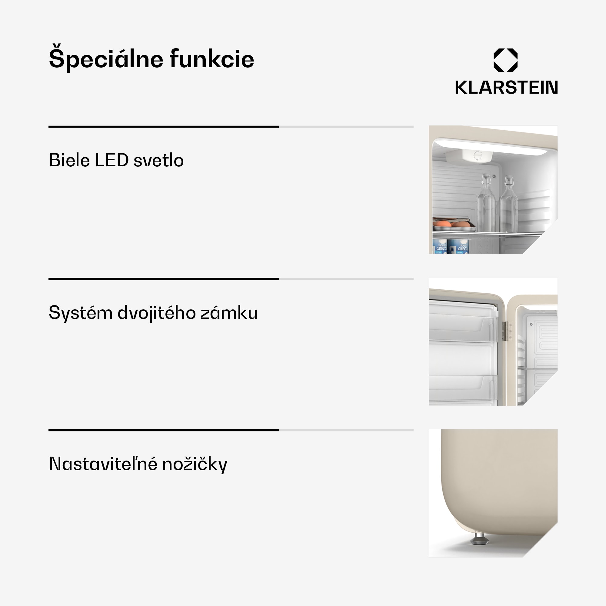 Klarstein Audrey Evo mini chladnička, 90 l, retro dizajn, tichá, kompaktná, 3 farby – Obrázok 5