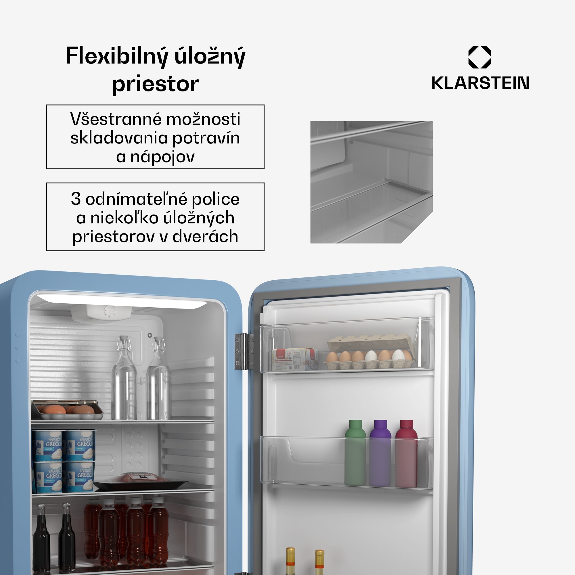 Klarstein Audrey Evo mini chladnička, 90 l, retro dizajn, tichá, kompaktná, 3 farby – Obrázok 4