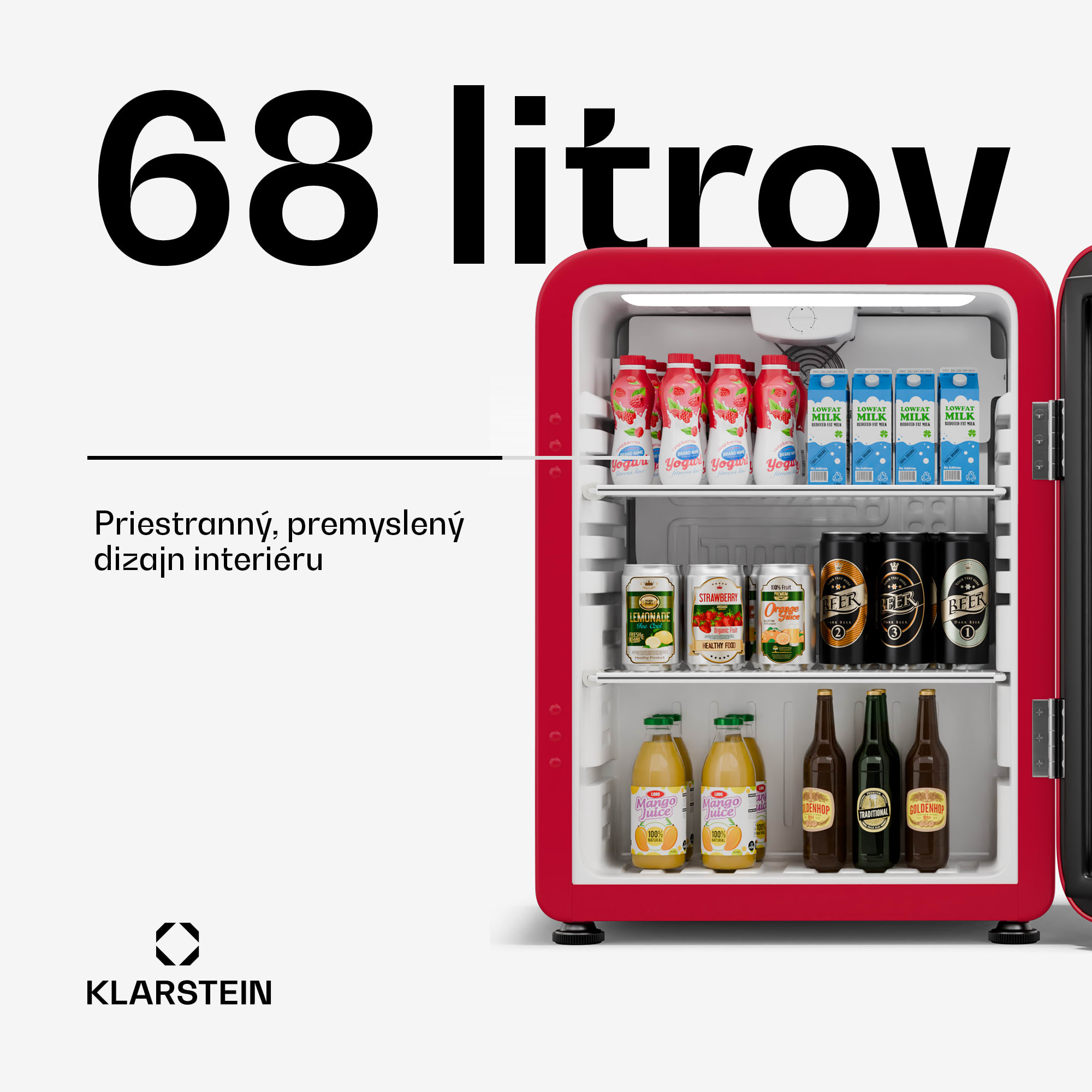 Klarstein Audrey Evo chladnička na nápoje, Retro dizajn, sklenené dvere, 68 L, EEK C