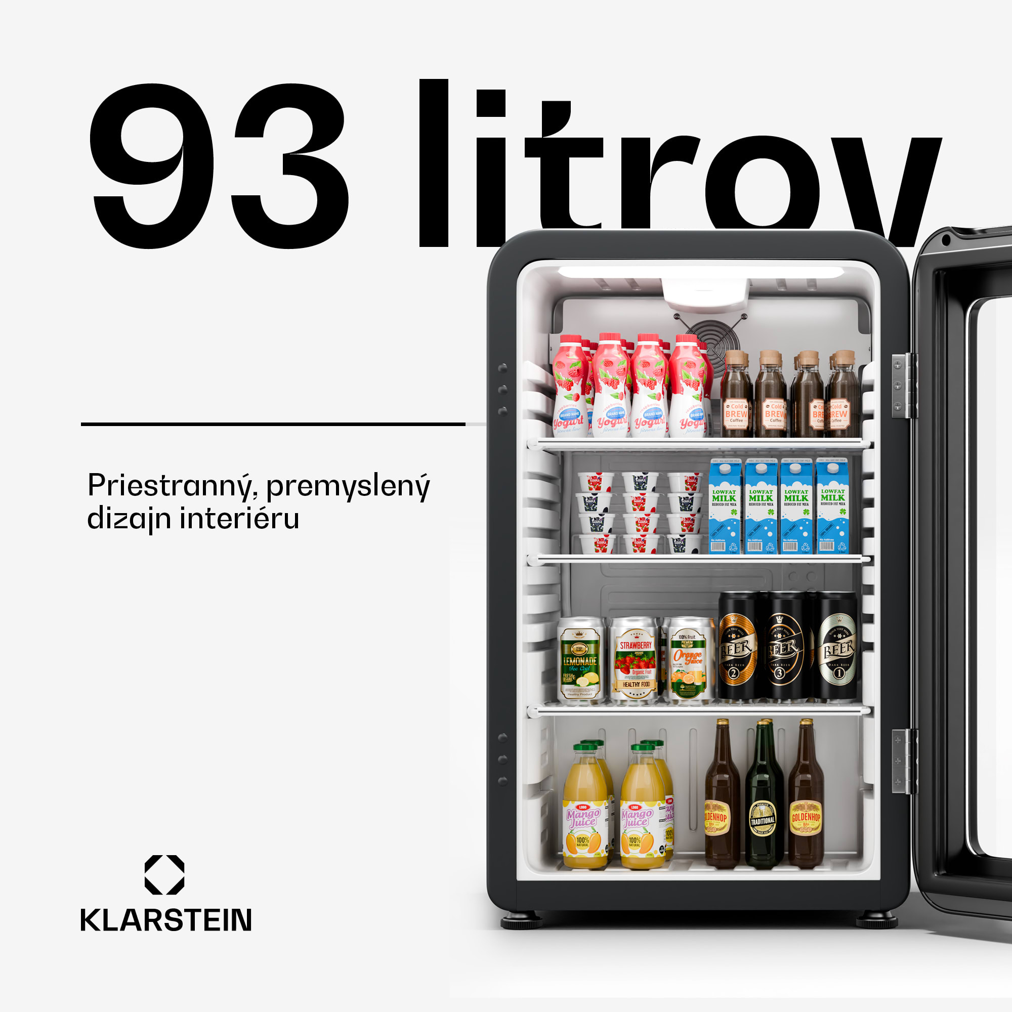 Klarstein Audrey Evo chladnička na nápoje, Retro dizajn, sklenené dvere, 93 L, EEK C