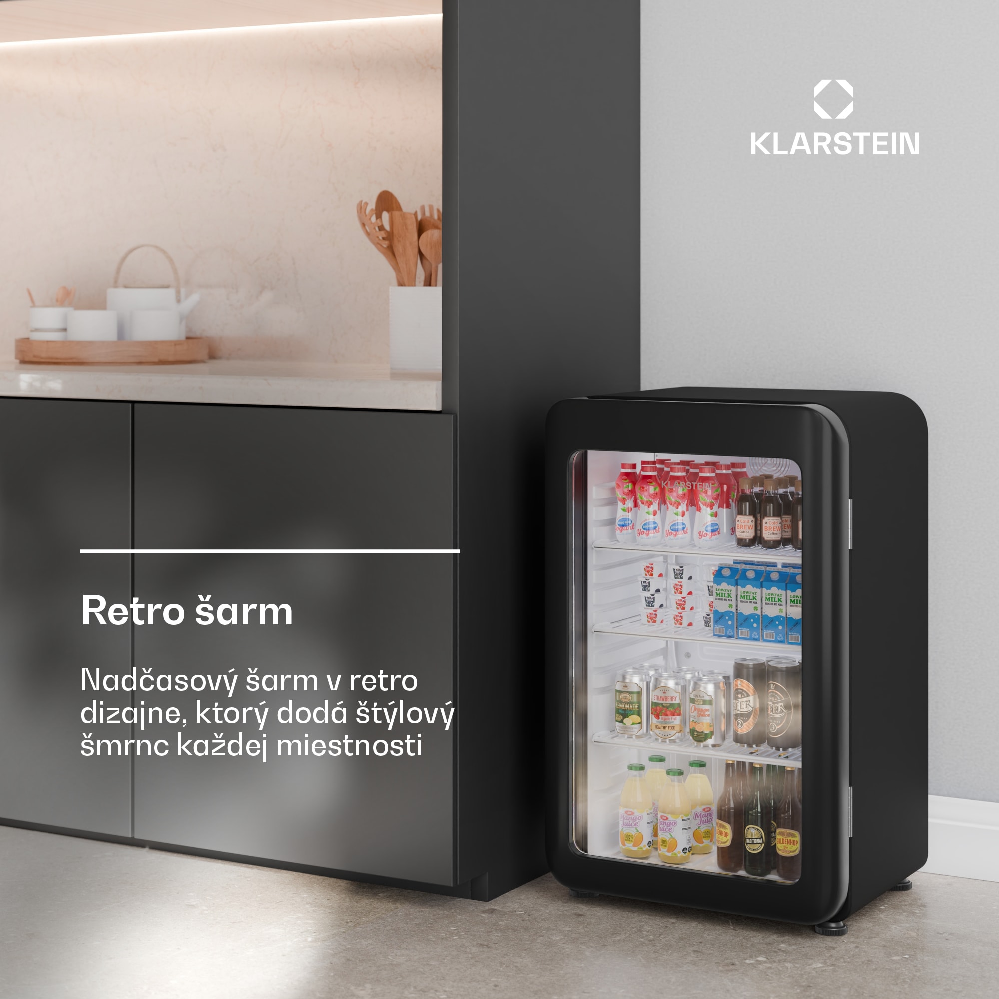Klarstein Audrey Evo chladnička na nápoje, Retro dizajn, sklenené dvere, 93 L, EEK C – Obrázok 2