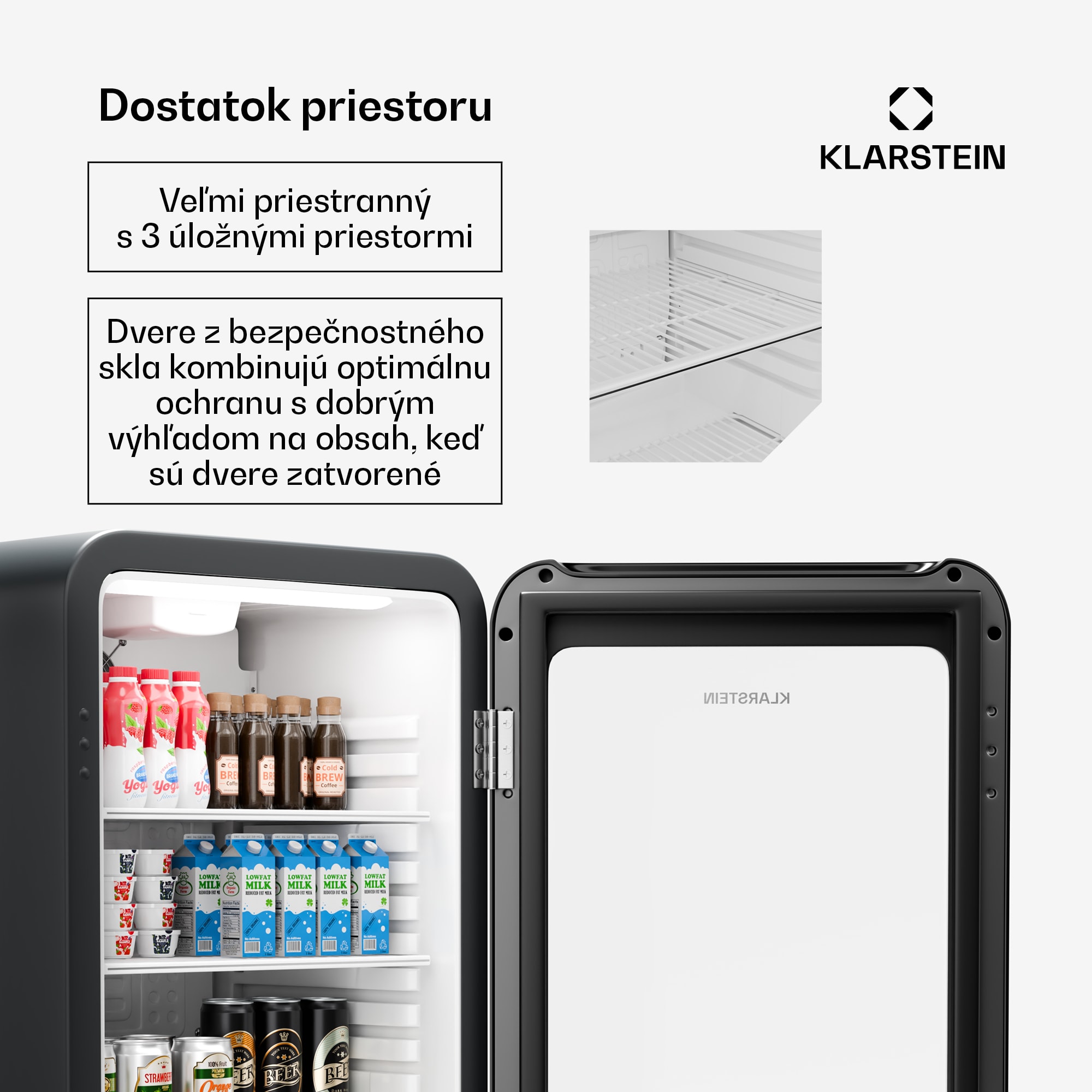 Klarstein Audrey Evo chladnička na nápoje, Retro dizajn, sklenené dvere, 93 L, EEK C – Obrázok 4