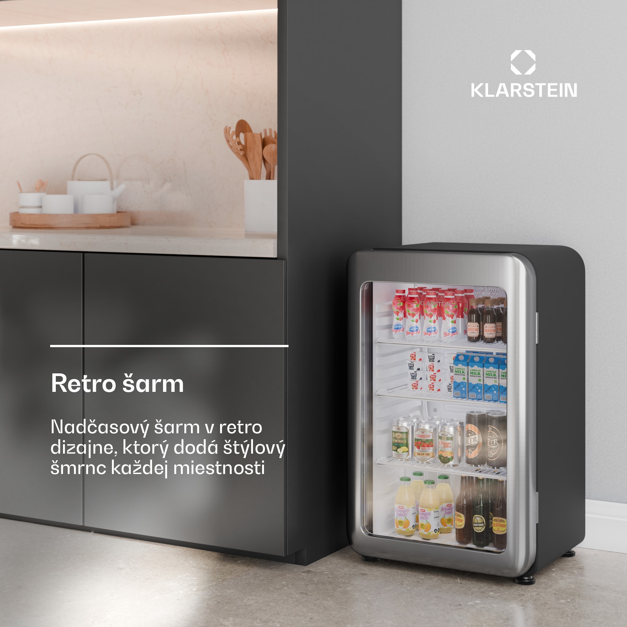 Klarstein Audrey Evo chladnička na nápoje, Retro dizajn, sklenené dvere, 93 L, EEK C – Obrázok 2