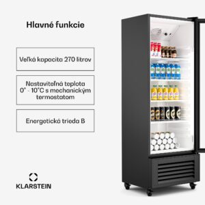 Klarstein GrandCooler chladnička na nápoje, 270 l, LED osvetlenie, s kolieskami, 4 police
