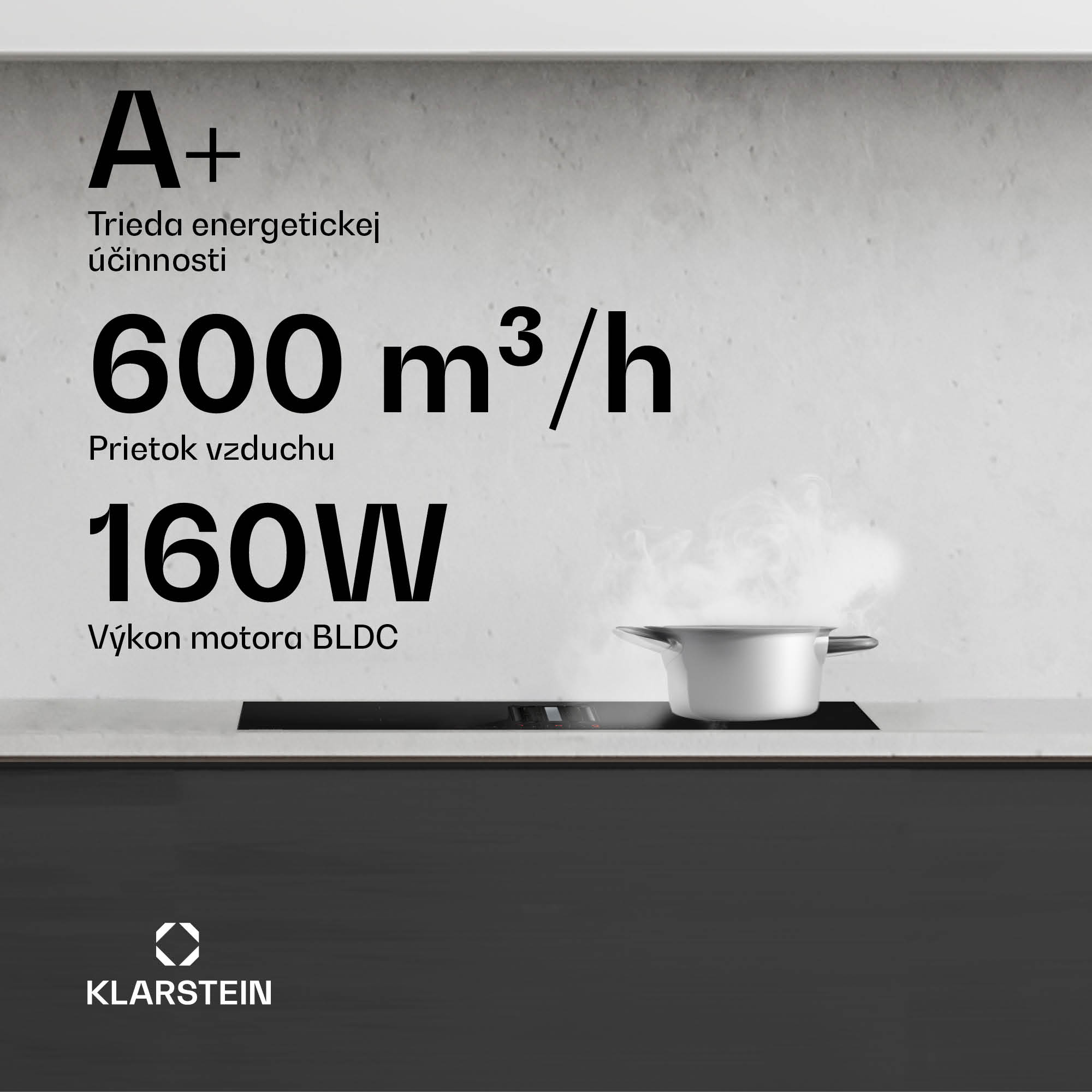 Klarstein AirJet Hybrid Down Air System, Indukčná varná doska s integrovaným digestorom, 477 m³/h, EEK A+ – Obrázok 2
