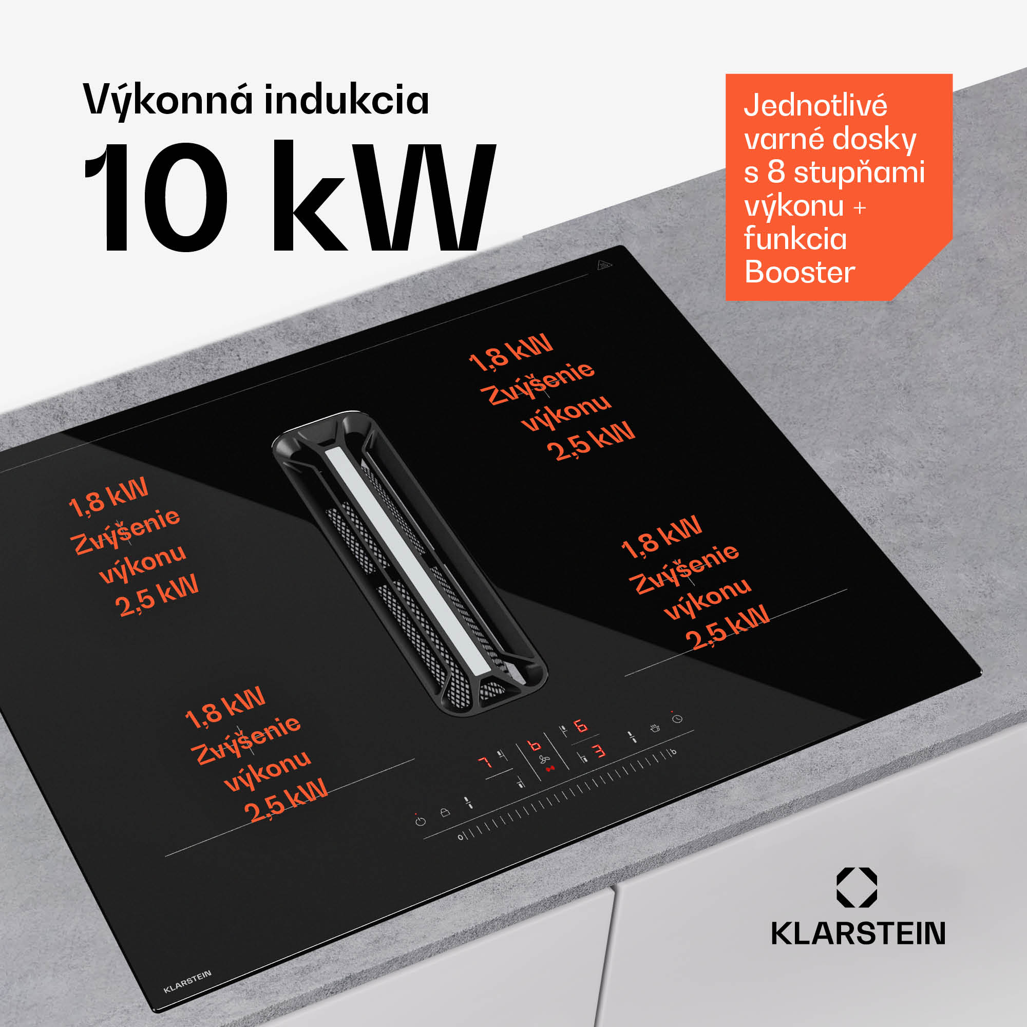 Klarstein AirJet Hybrid Down Air System, Indukčná varná doska s integrovaným digestorom, 477 m³/h, EEK A+ – Obrázok 3