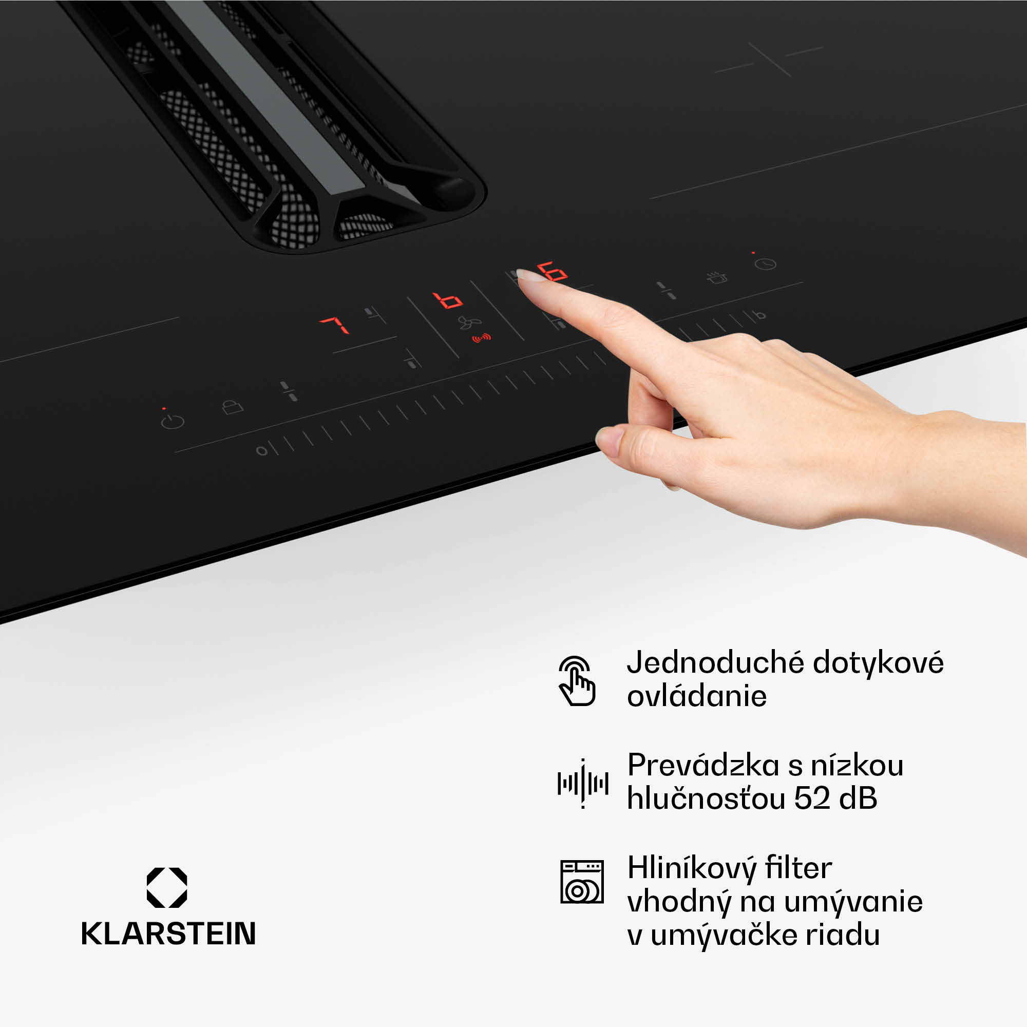 Klarstein AirJet Hybrid Down Air System, Indukčná varná doska s integrovaným digestorom, 477 m³/h, EEK A+ – Obrázok 4