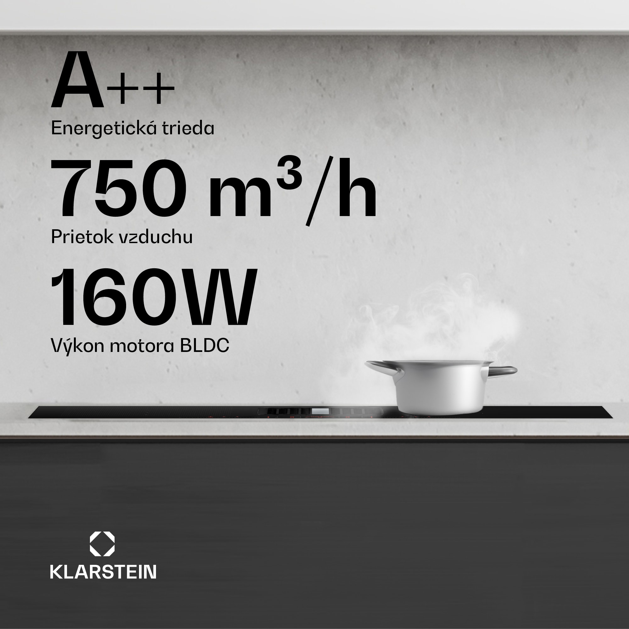 Klarstein AirJet Hybrid Down Air System, Indukčná varná doska s integrovaným digestorom, 600 m³/h, EEK A+ – Obrázok 2