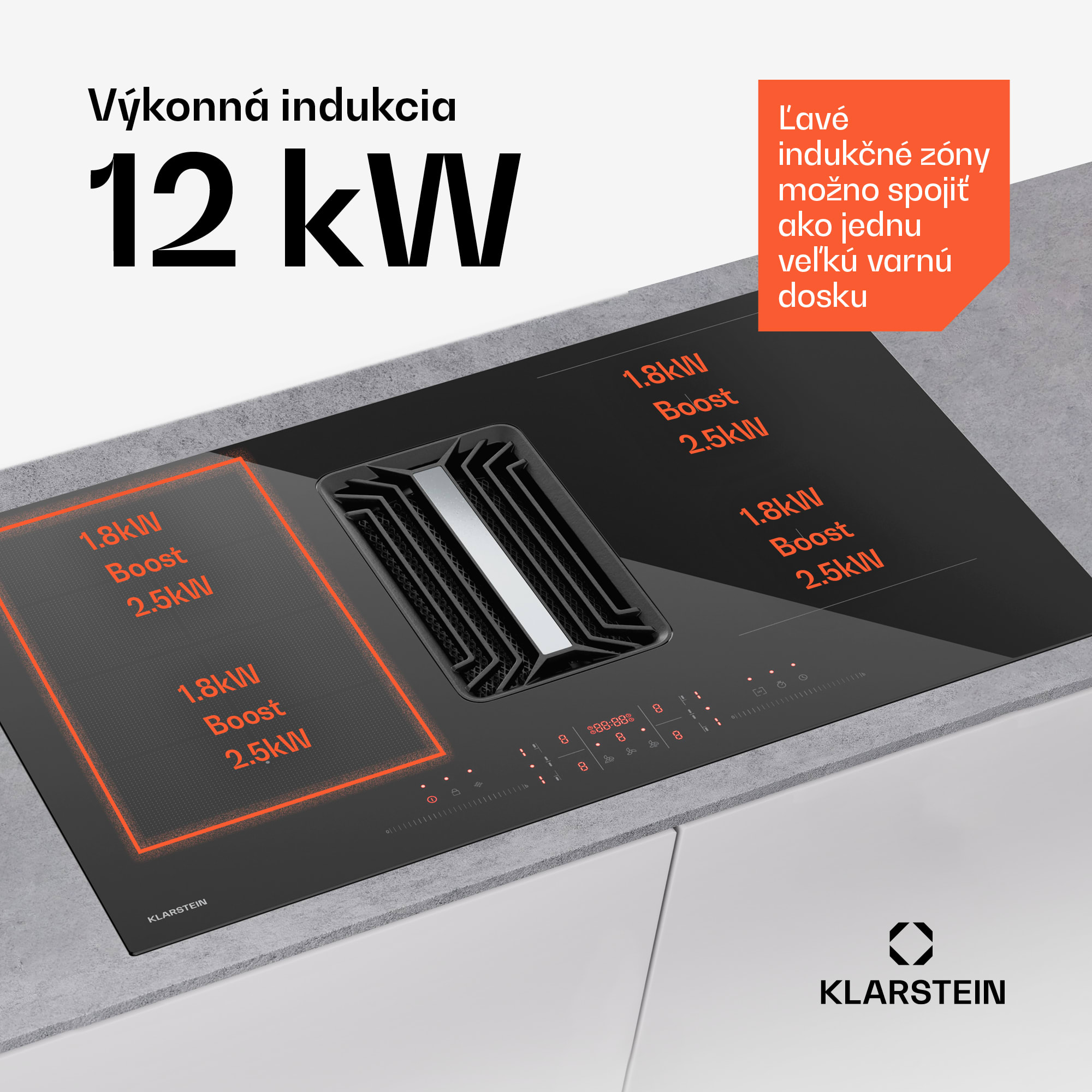 Klarstein AirJet Hybrid Down Air System, Indukčná varná doska s integrovaným digestorom, 600 m³/h, EEK A+ – Obrázok 3