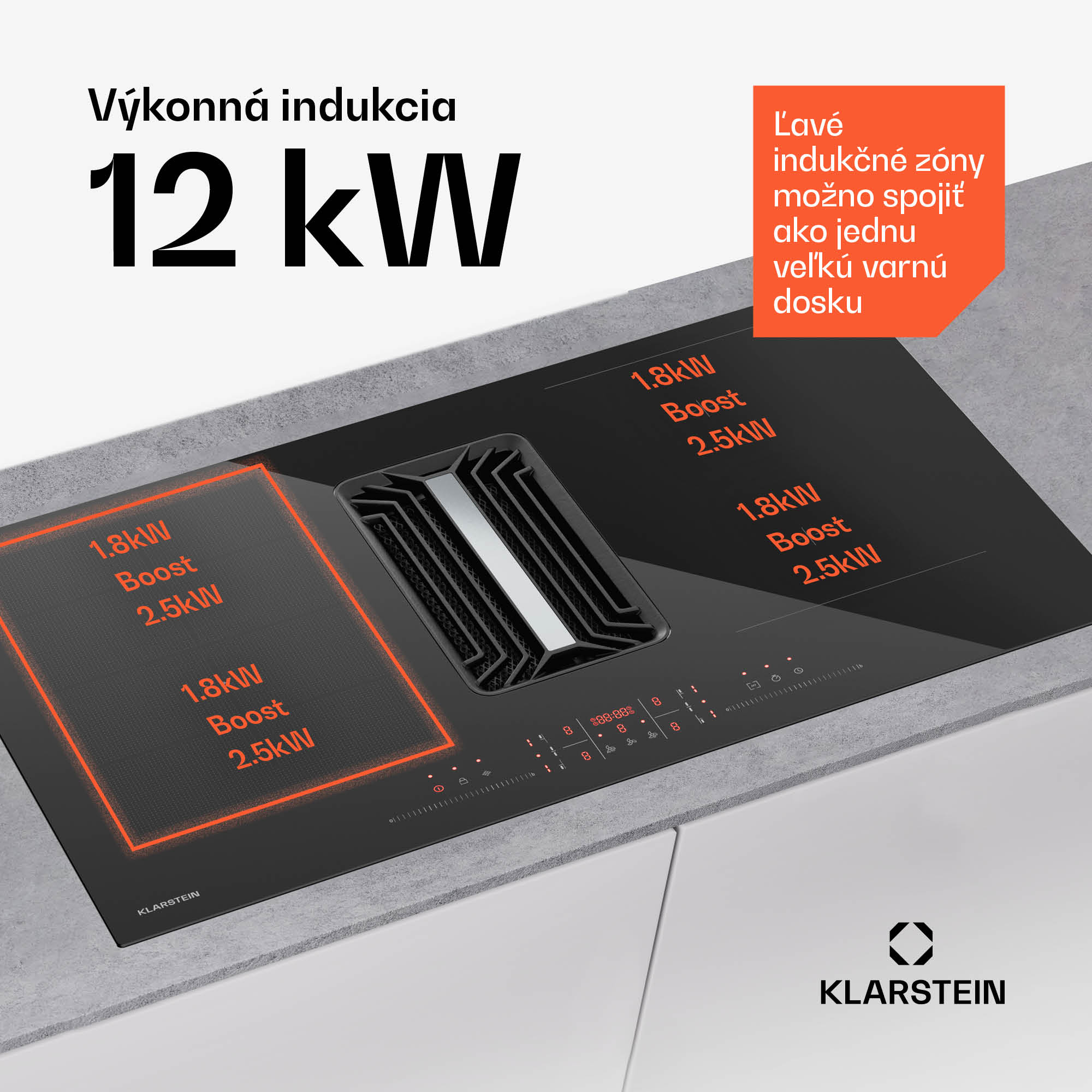 Klarstein AirJet Hybrid Down Air System, Indukčná varná doska s integrovaným digestorom, 600 m³/h, EEK A++ – Obrázok 3