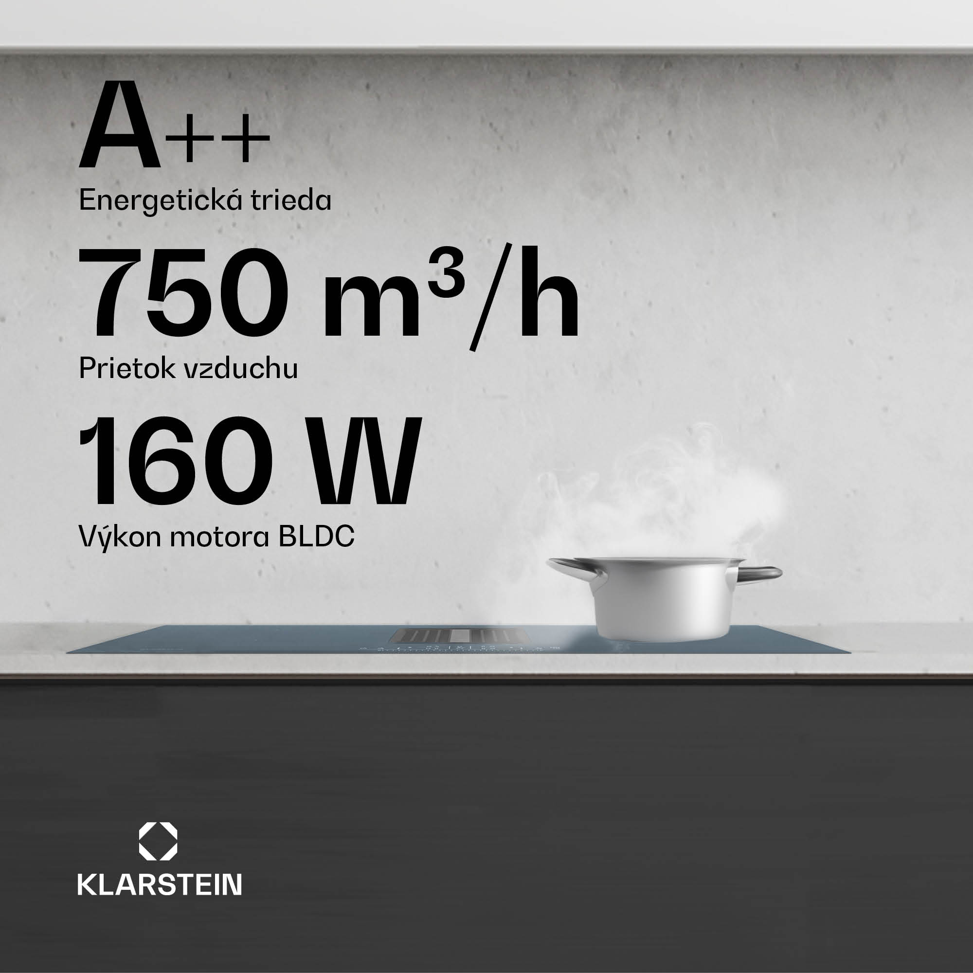 Klarstein AirJet 90 Down Air System, indukčný sporák + DownAir-digestor, 10000 W, 750 m³/h, Boost – Obrázok 2