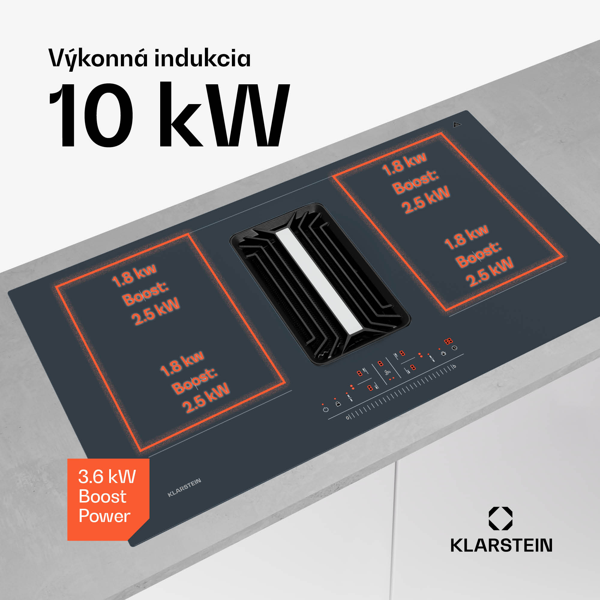 Klarstein AirJet 90 Down Air System, indukčný sporák + DownAir-digestor, 10000 W, 750 m³/h, Boost – Obrázok 3
