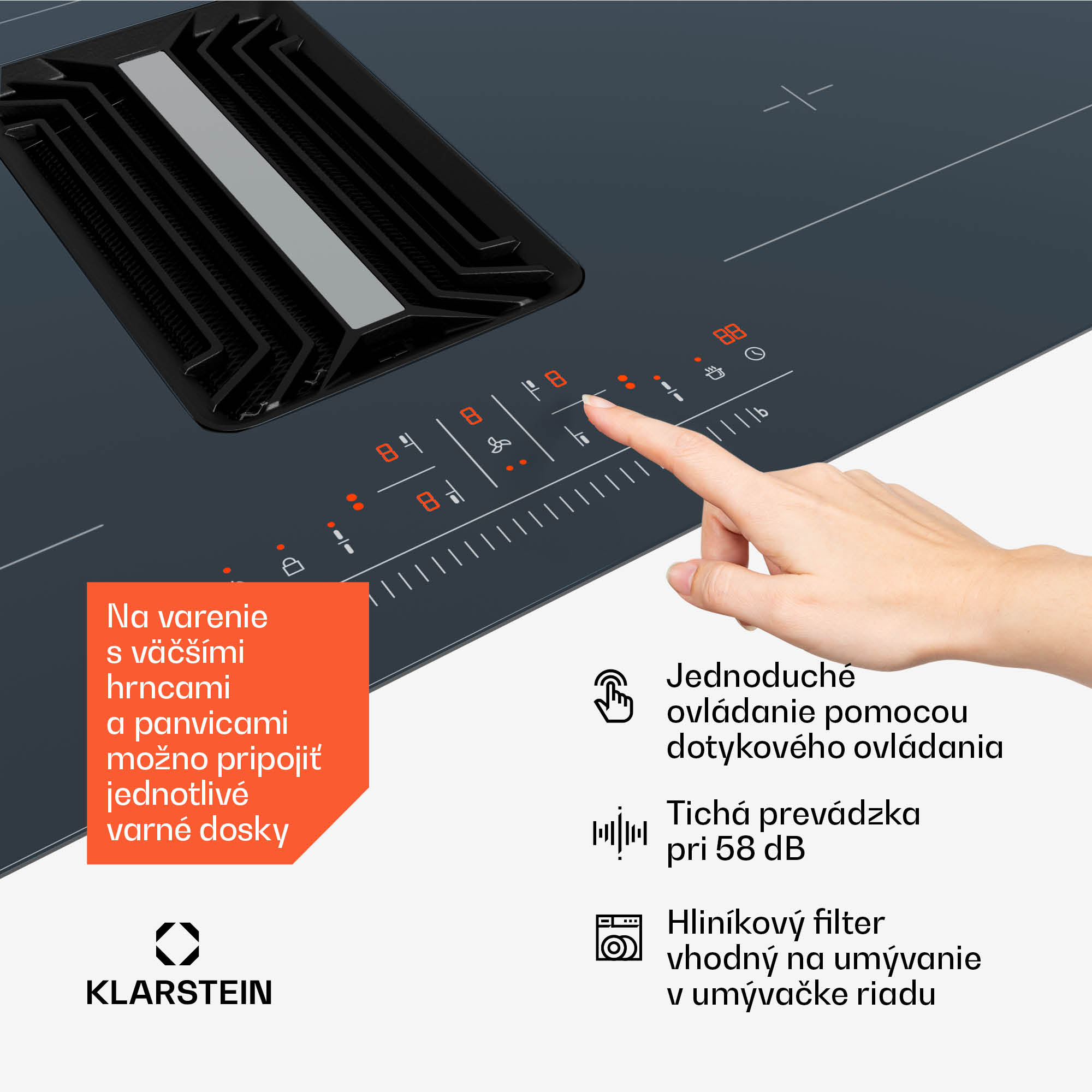 Klarstein AirJet 90 Down Air System, indukčný sporák + DownAir-digestor, 10000 W, 750 m³/h, Boost – Obrázok 4