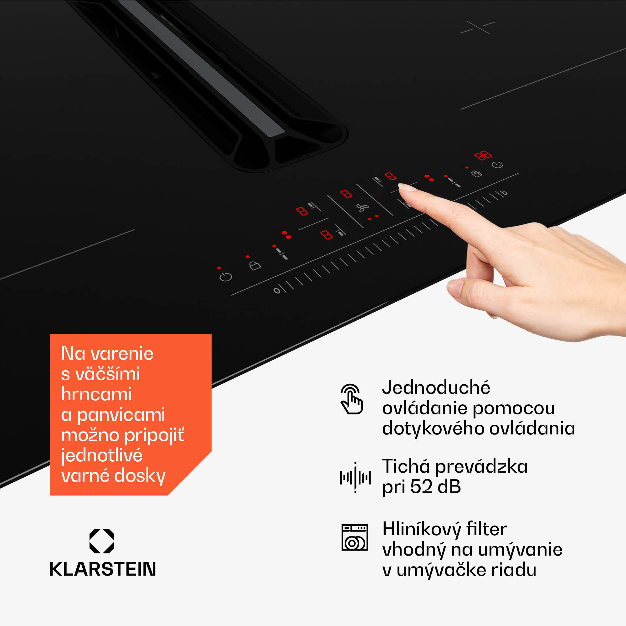 Klarstein AirJet 72 Down Air System, indukčný sporák + DownAir-digestor, 10 000 W, 600 m³/h, Boost – Obrázok 4