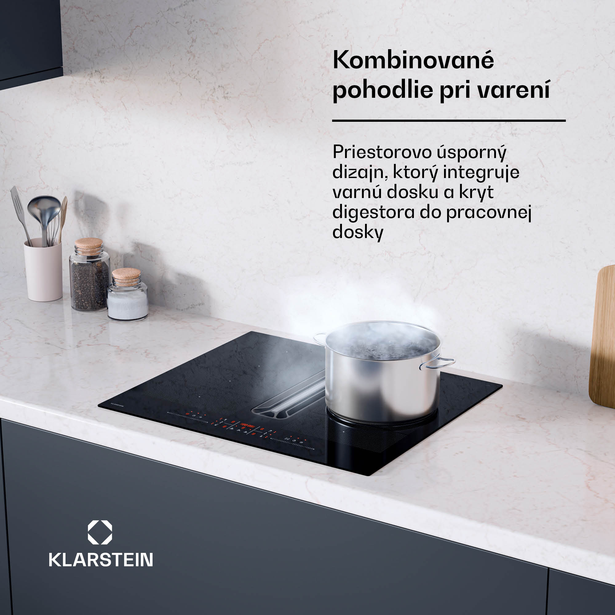 Klarstein AirJet FlexPro Down Air System, Indukčná doska + digestor, Flexi zóna, Booster