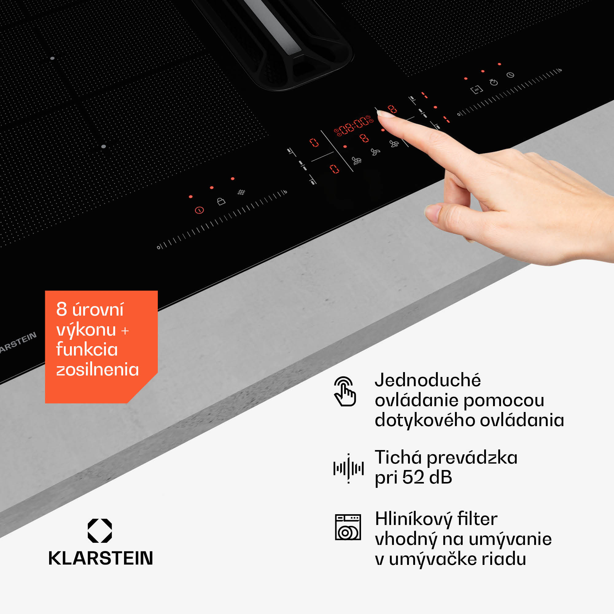 Klarstein AirJet FlexPro Down Air System, Indukčná doska + digestor, Flexi zóna, Booster – Obrázok 4