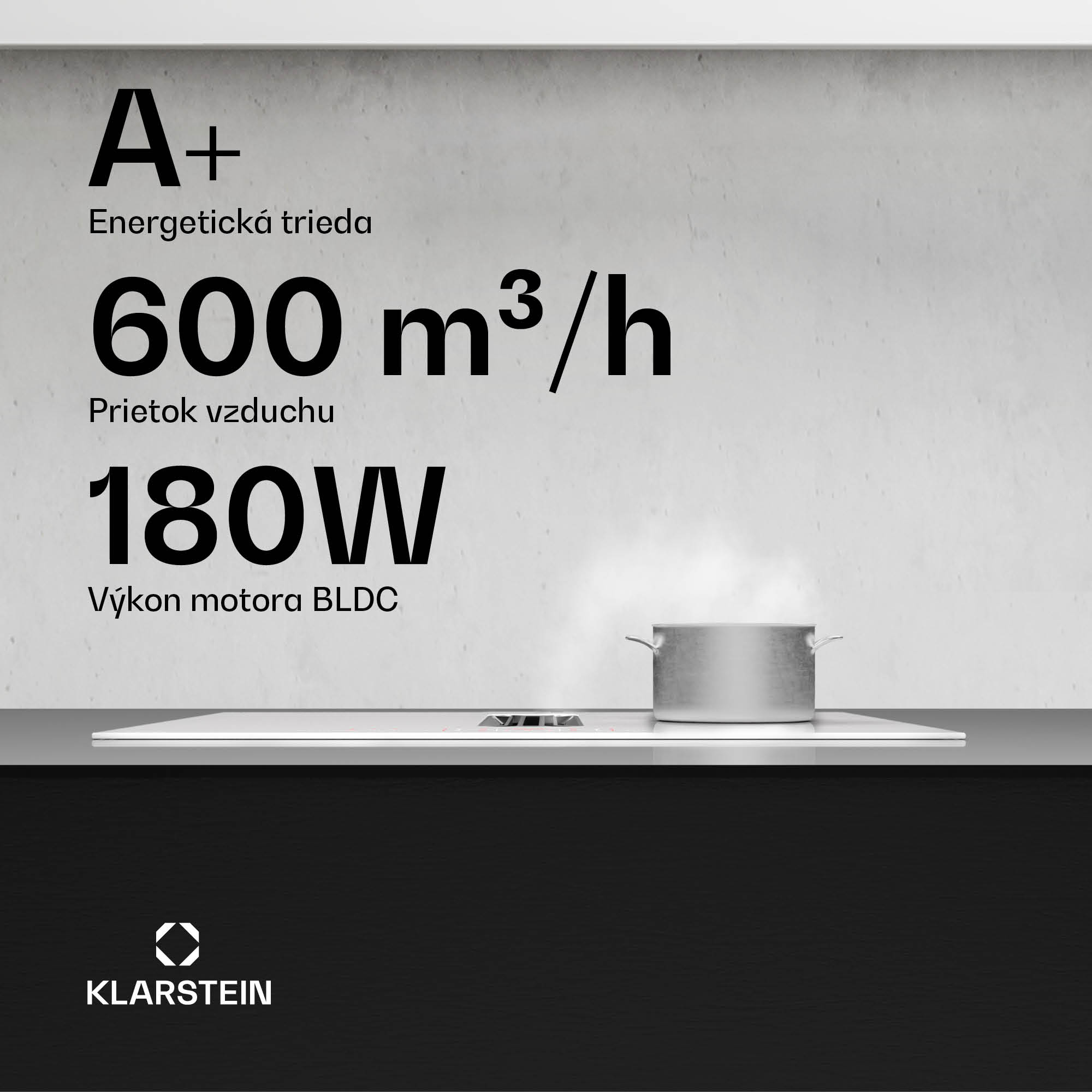 Klarstein AirJet FlexPro Down Air System, Indukčná doska + digestor, Flexi zóna, Booster – Obrázok 2